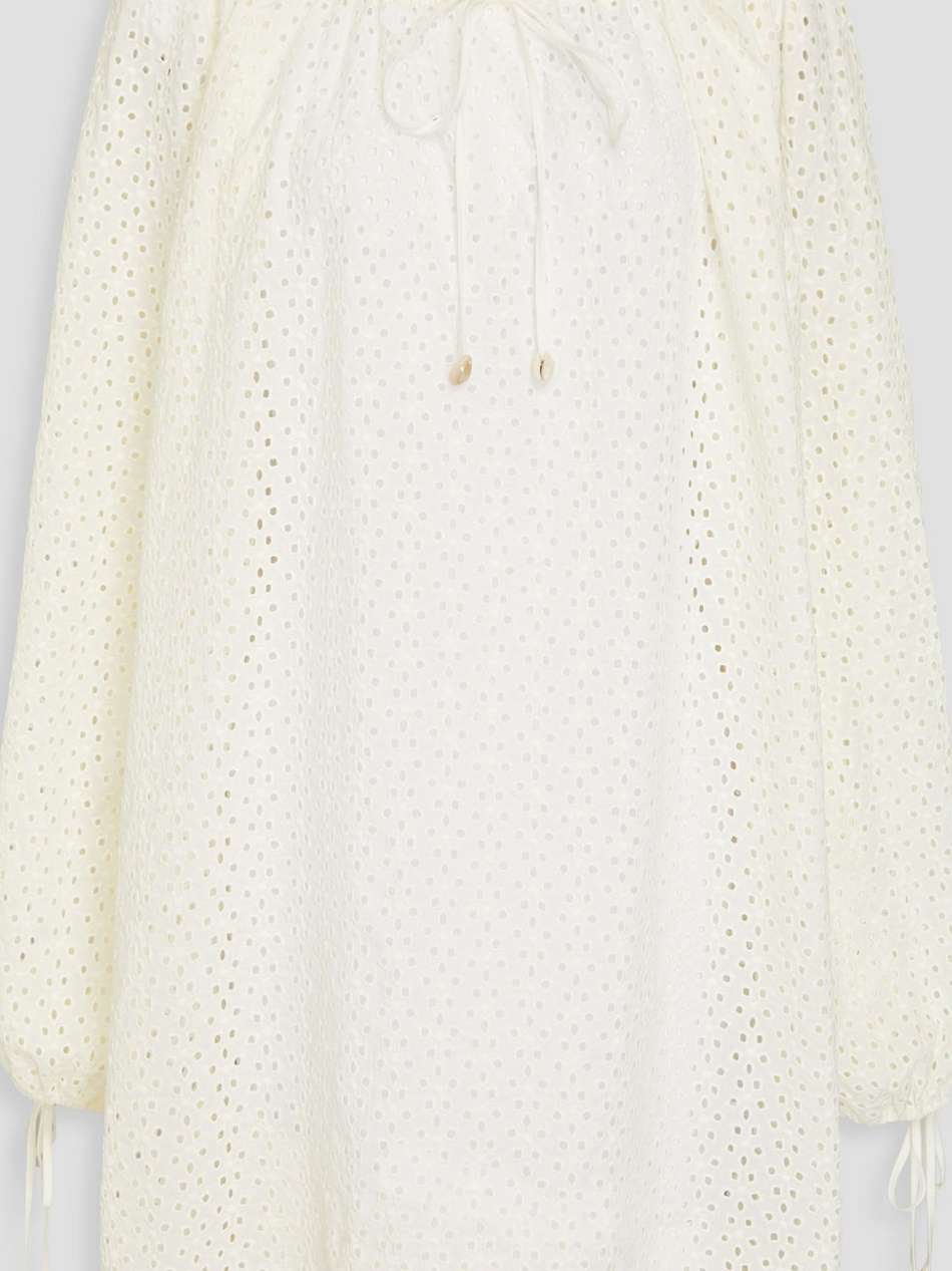 moab tie-detailed broderie anglaise cotton mini dress