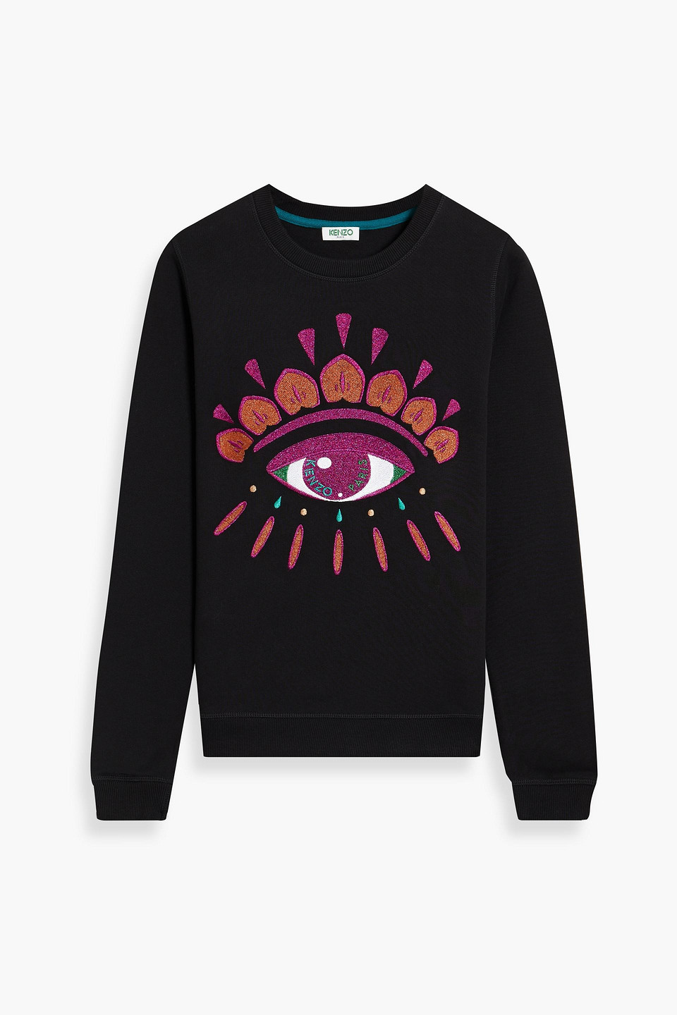 Kenzo Embroidered Metallic French Cotton-blend Terry Sweatshirt In Black