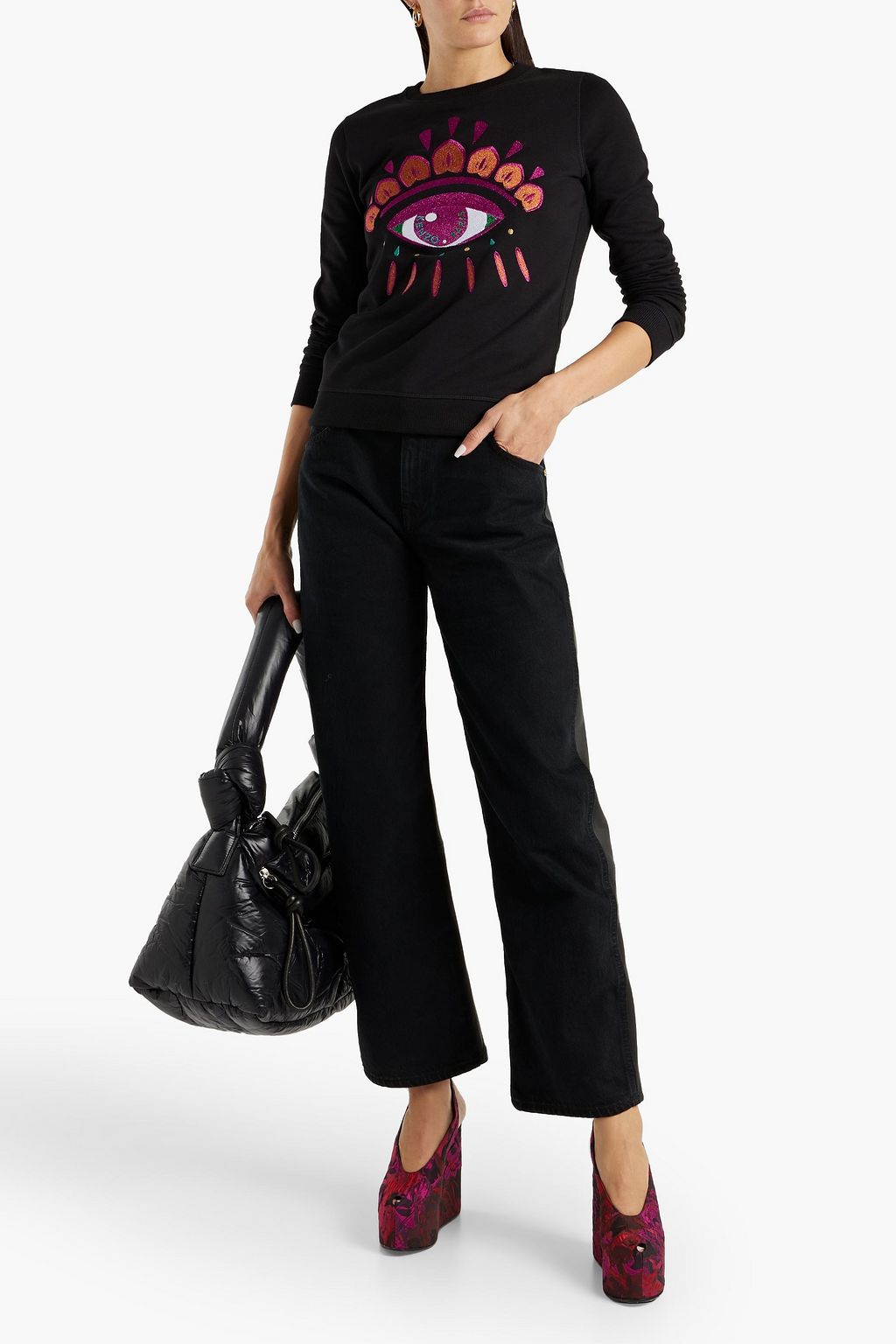 KENZO Metallic embroidered French cotton-blend terry sweatshirt