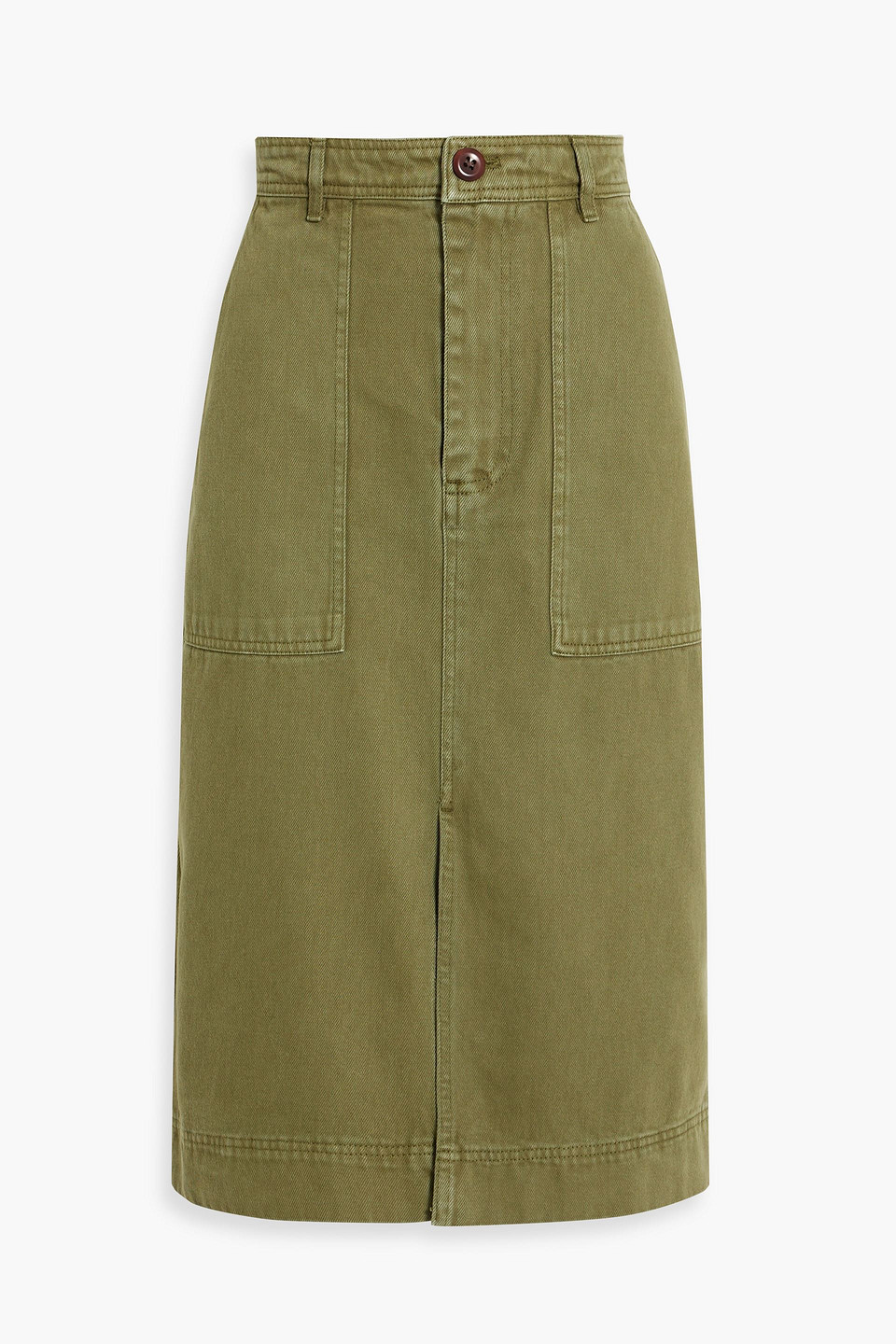 Alex Mill Neil Denim Midi Skirt In Leaf Green