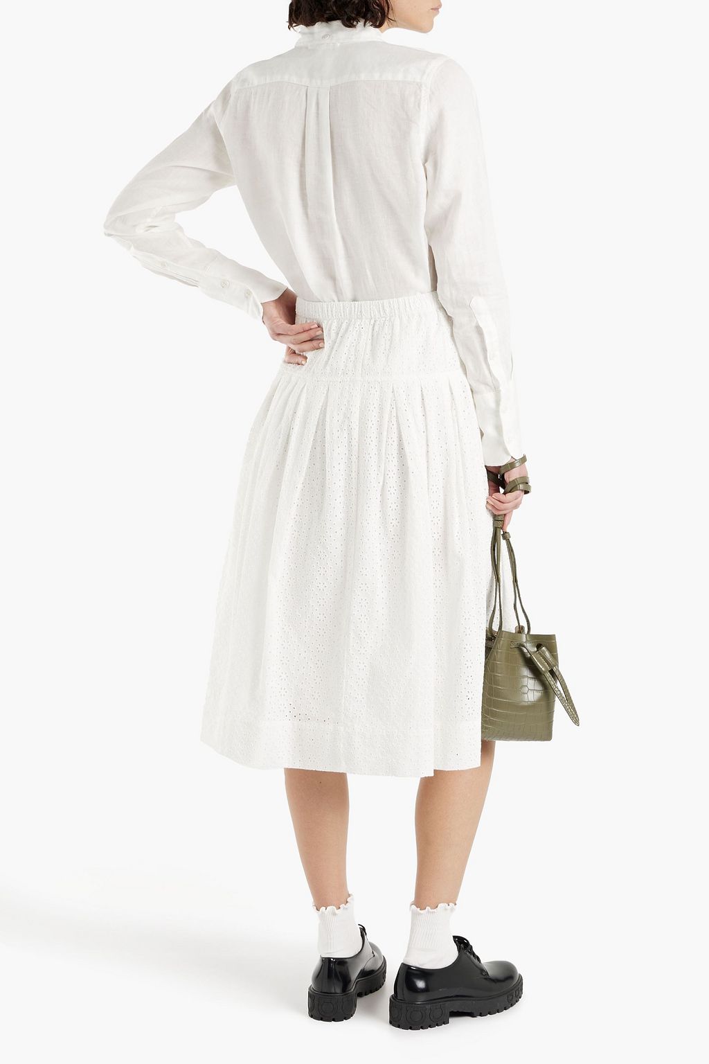 ALEX MILL June pleated broderie anglaise cotton midi skirt