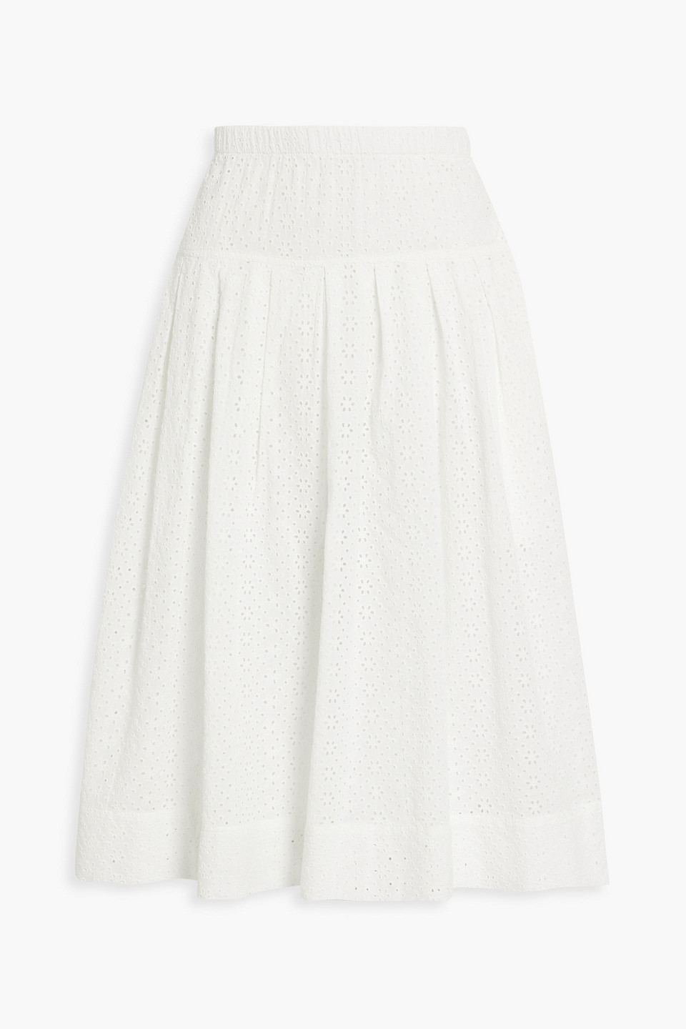 Alex Mill June Pleated Broderie Anglaise Cotton Midi Skirt In White