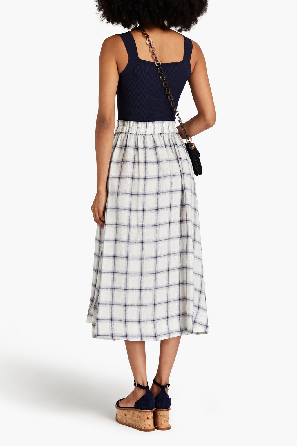 LISA MARIE FERNANDEZ Wrap-effect checked linen midi skirt