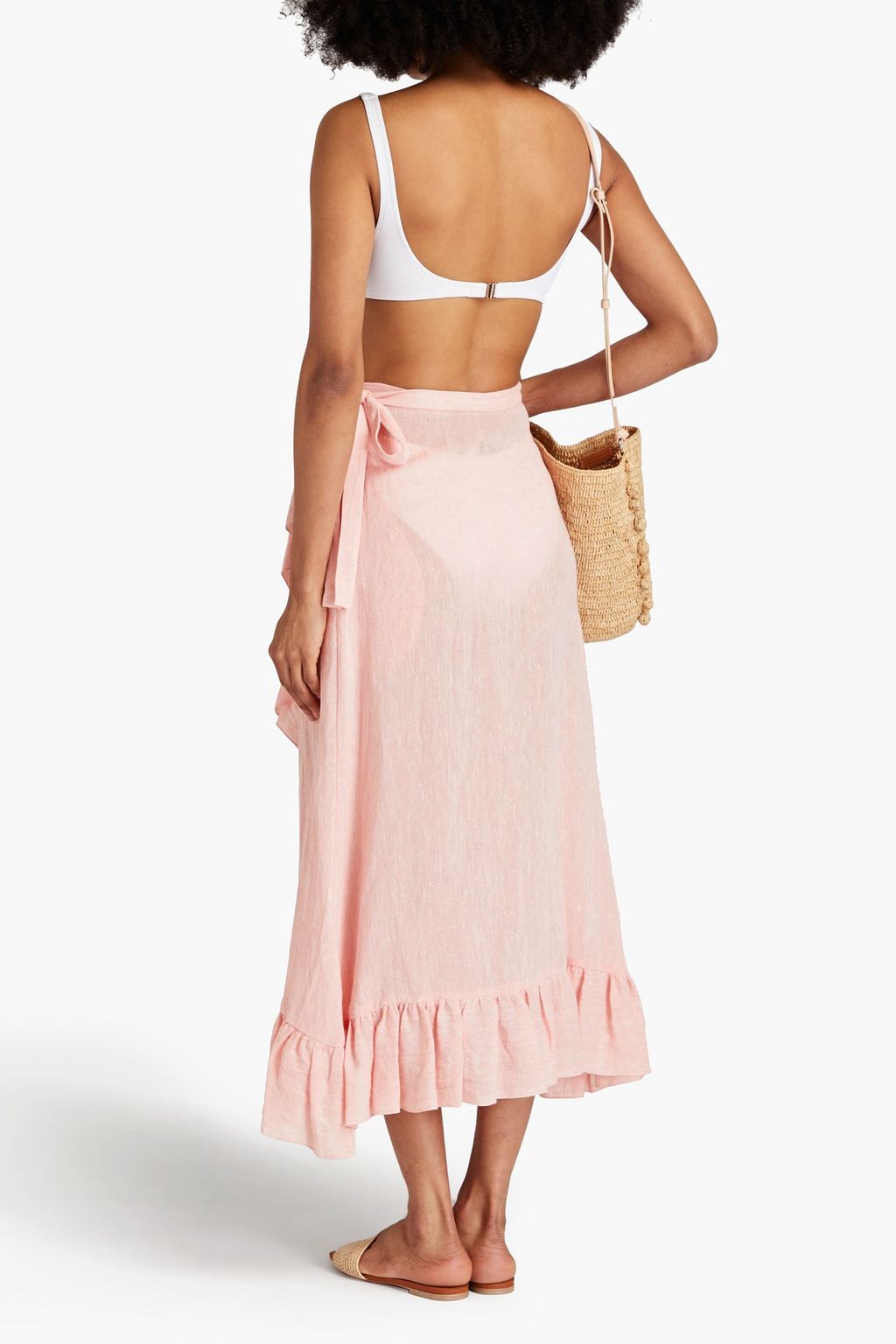 LISA MARIE FERNANDEZ Ruffled metallic linen-blend midi skirt