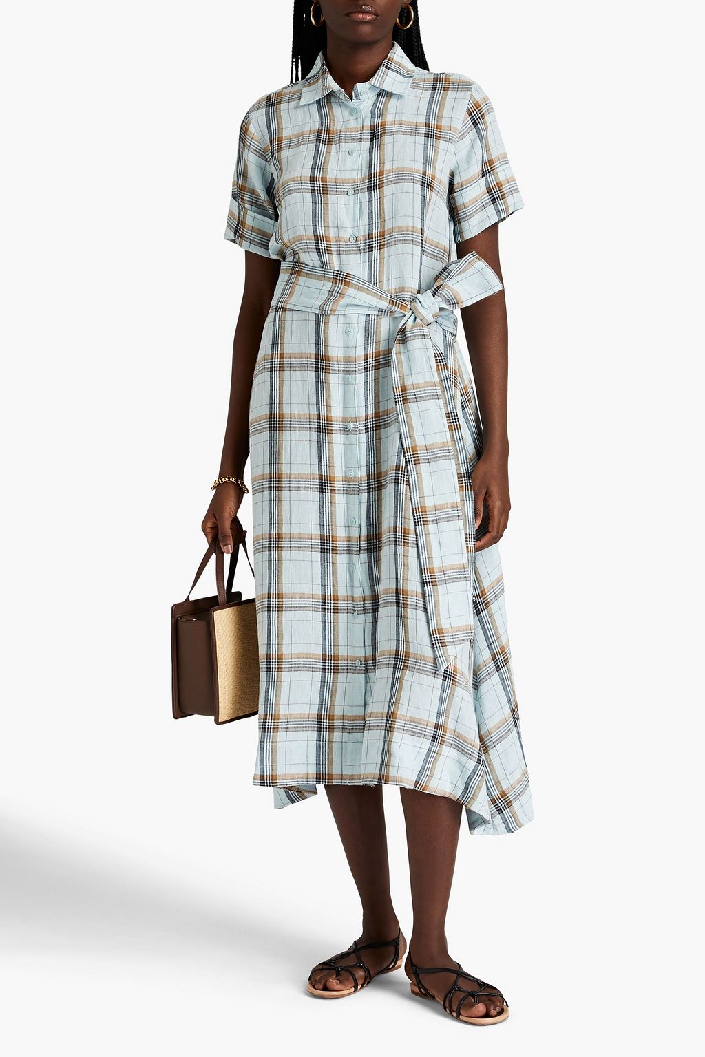 LISA MARIE FERNANDEZ Checked linen midi shirt dress