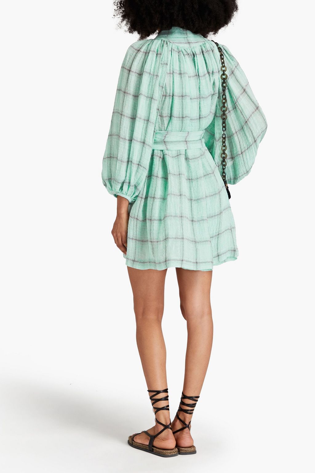 LISA MARIE FERNANDEZ Checked linen-blend gauze mini dress