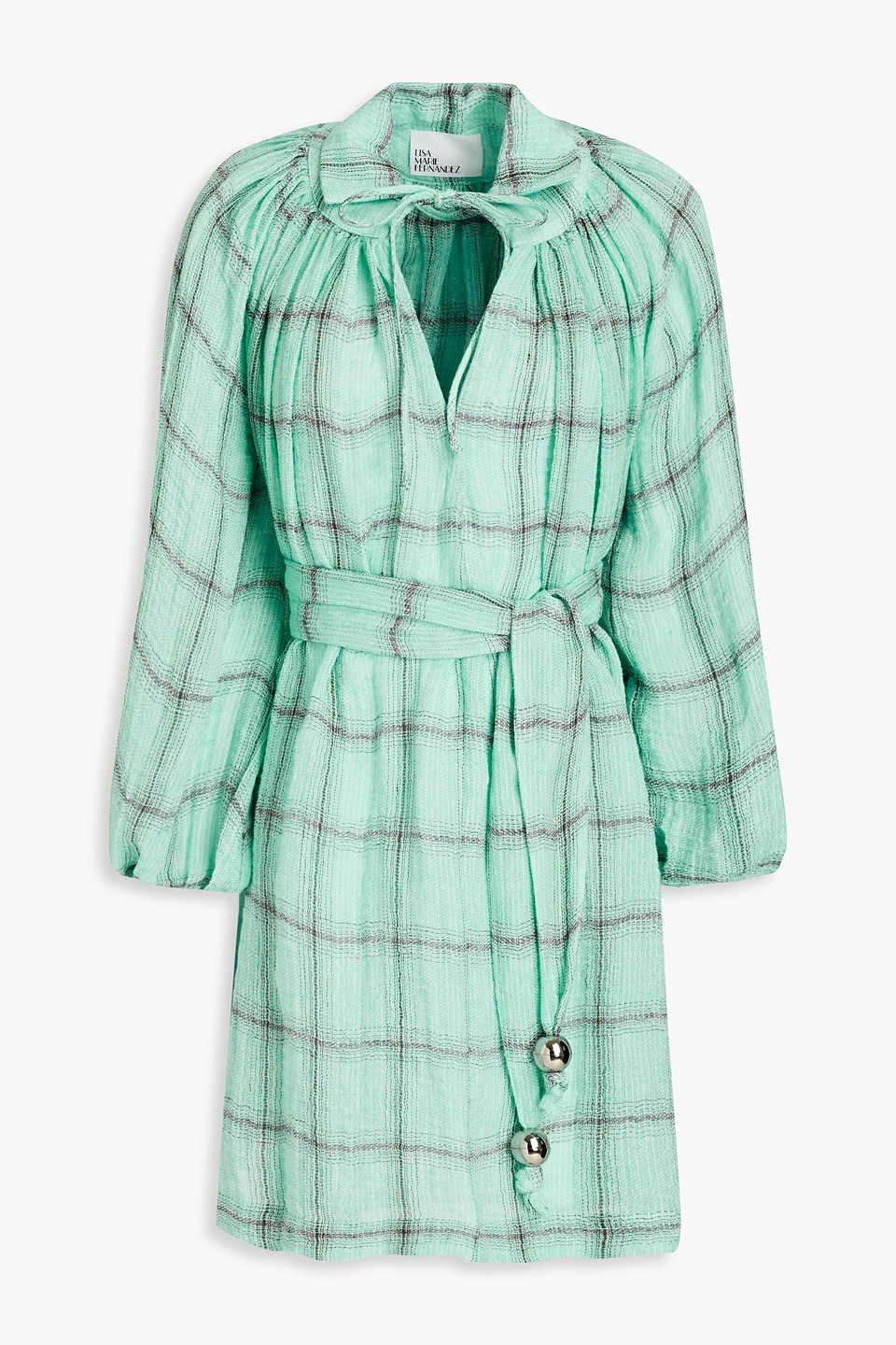 Lisa Marie Fernandez + Net Sustain Poet Belted Checked Linen-blend Gauze Mini Dress In Mint