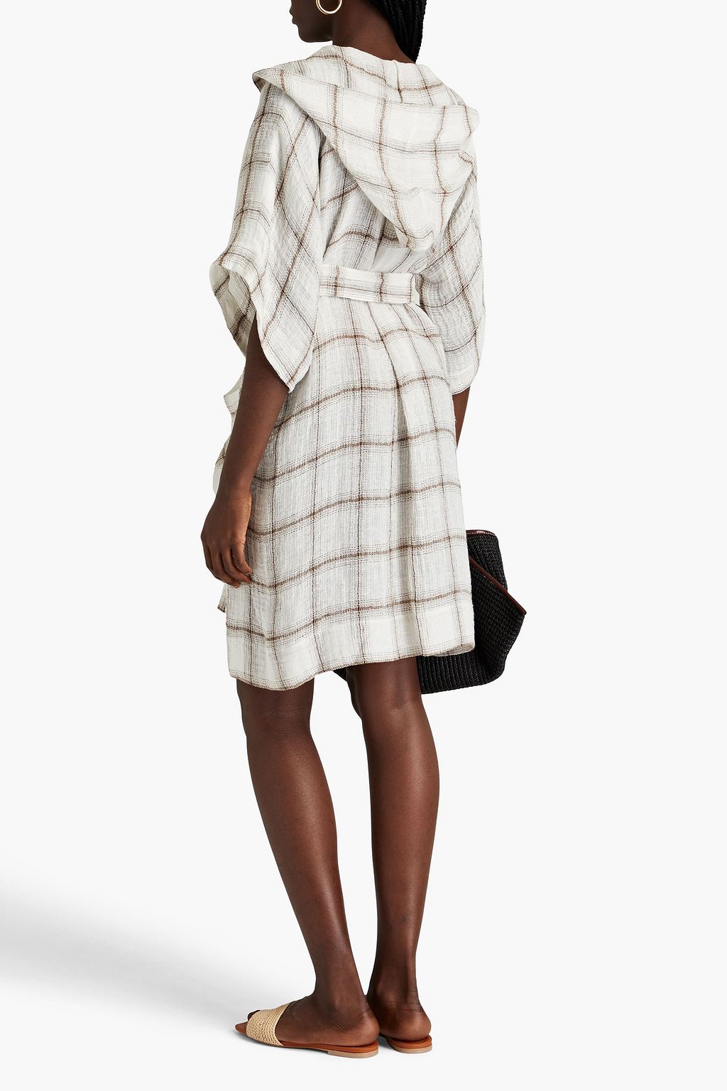 LISA MARIE FERNANDEZ Checked linen-blend gauze hooded robe