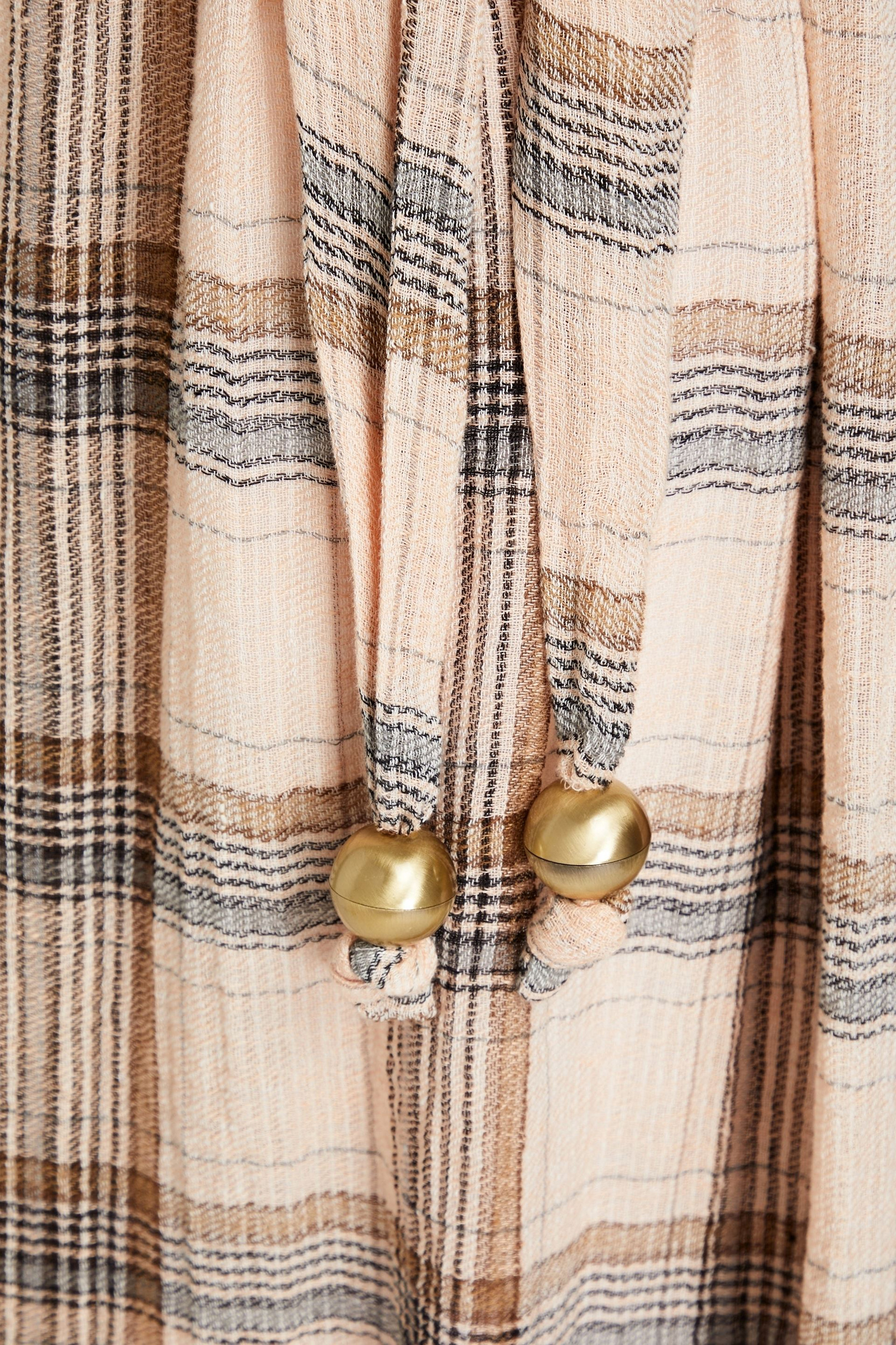 Lisa Marie Fernandez Gathered checked linen-blend gauze midi skirt thumbnail