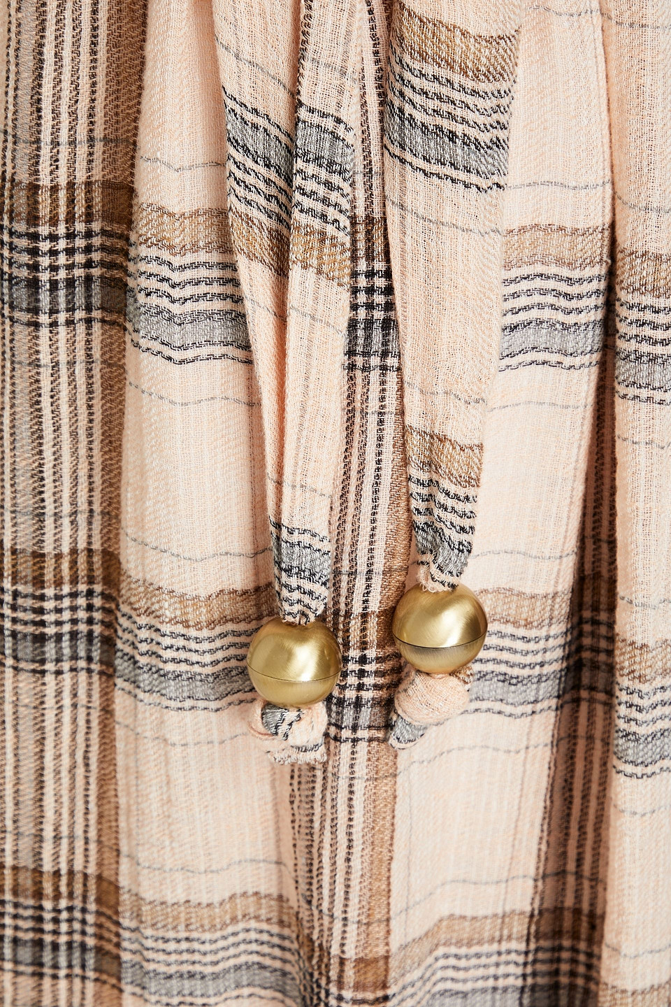 Lisa Marie Fernandez + Net Sustain Nicole Ruffled Checked Linen-blend Gauze Skirt In Peach
