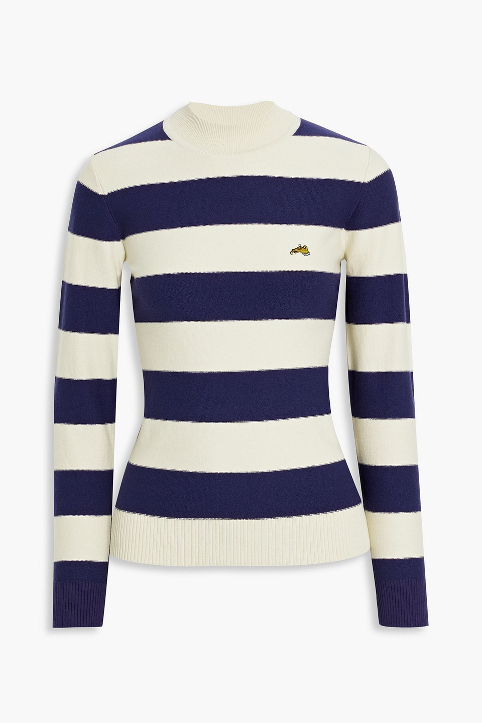 Bella Freud Striped Cotton-blend Turtleneck Jumper In Navy