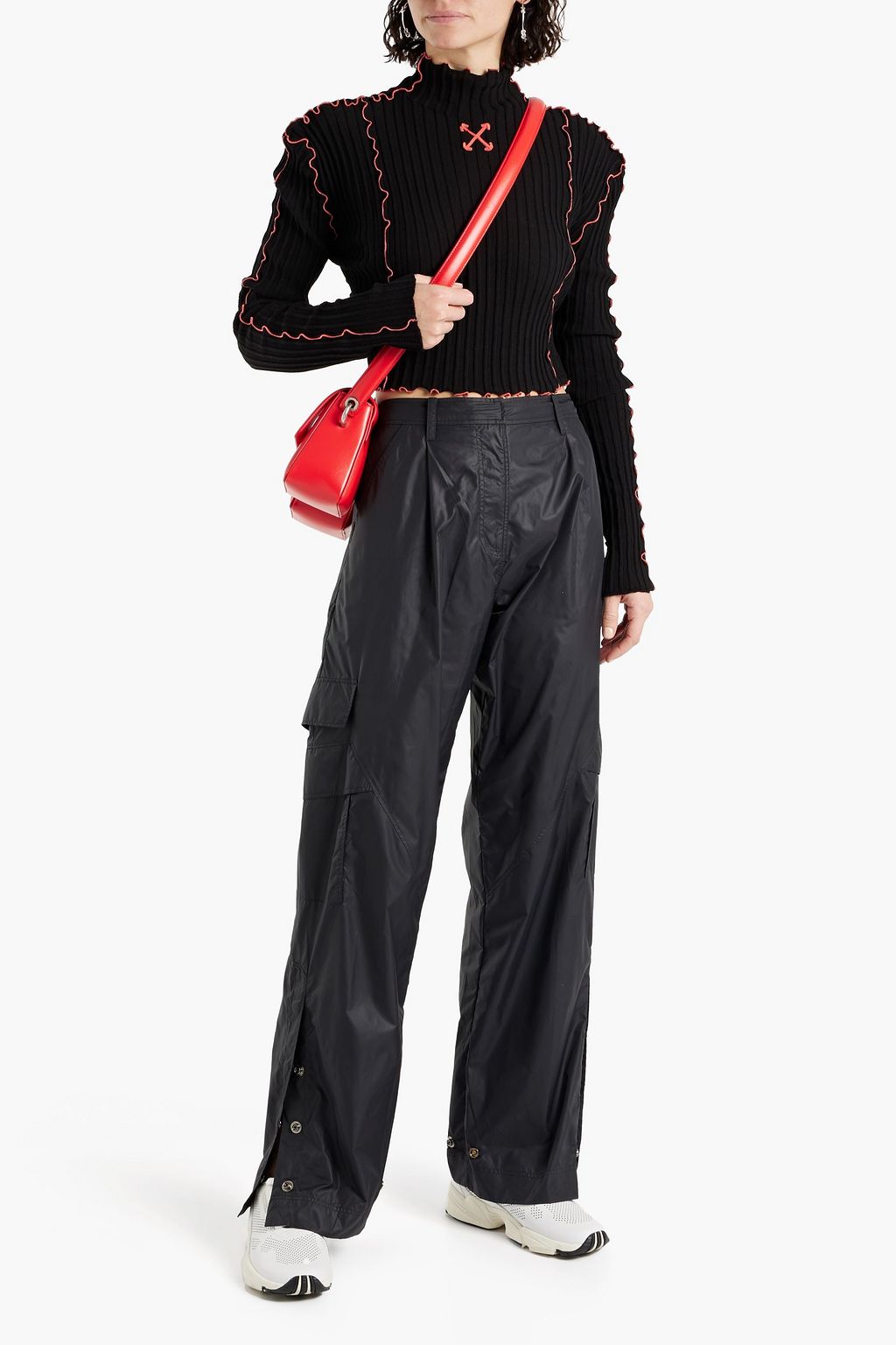 OFF-WHITE™ Embroidered ribbed cotton turtleneck top