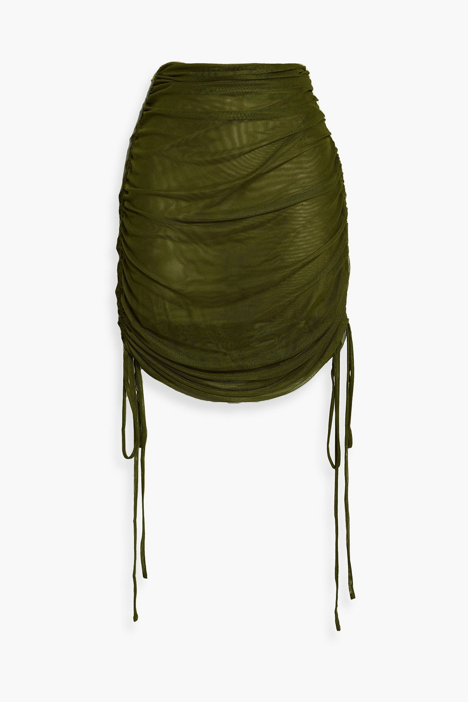 Lapointe Ruched Stretch-tulle Mini Skirt In Army Green