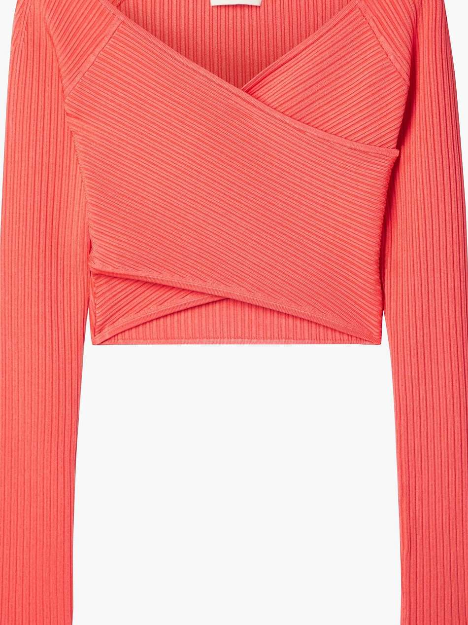 cropped wrap-effect stretch-knit top
