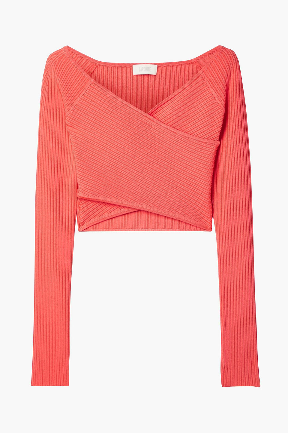 Lapointe Cropped Wrap-effect Stretch-knit Top In Coral