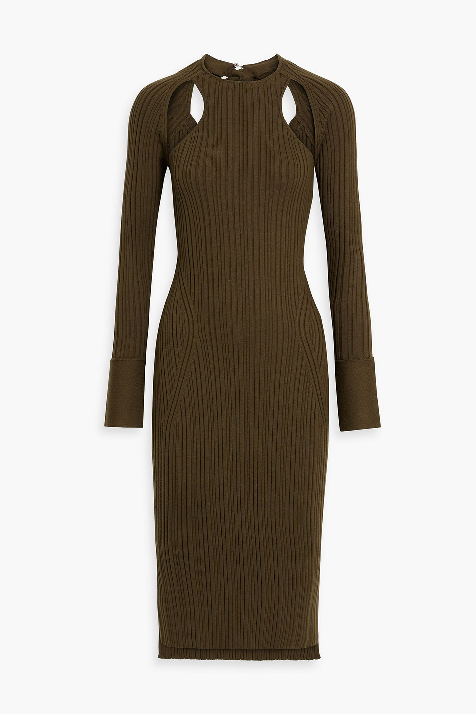 Cutout ribbed-knit wool-blend midi dress