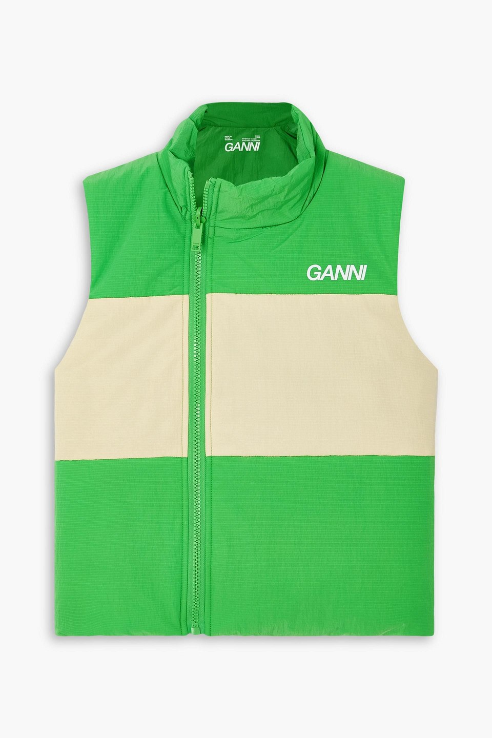 Ganni Light Tech Reversible Colour-block Gilet In Classic Green