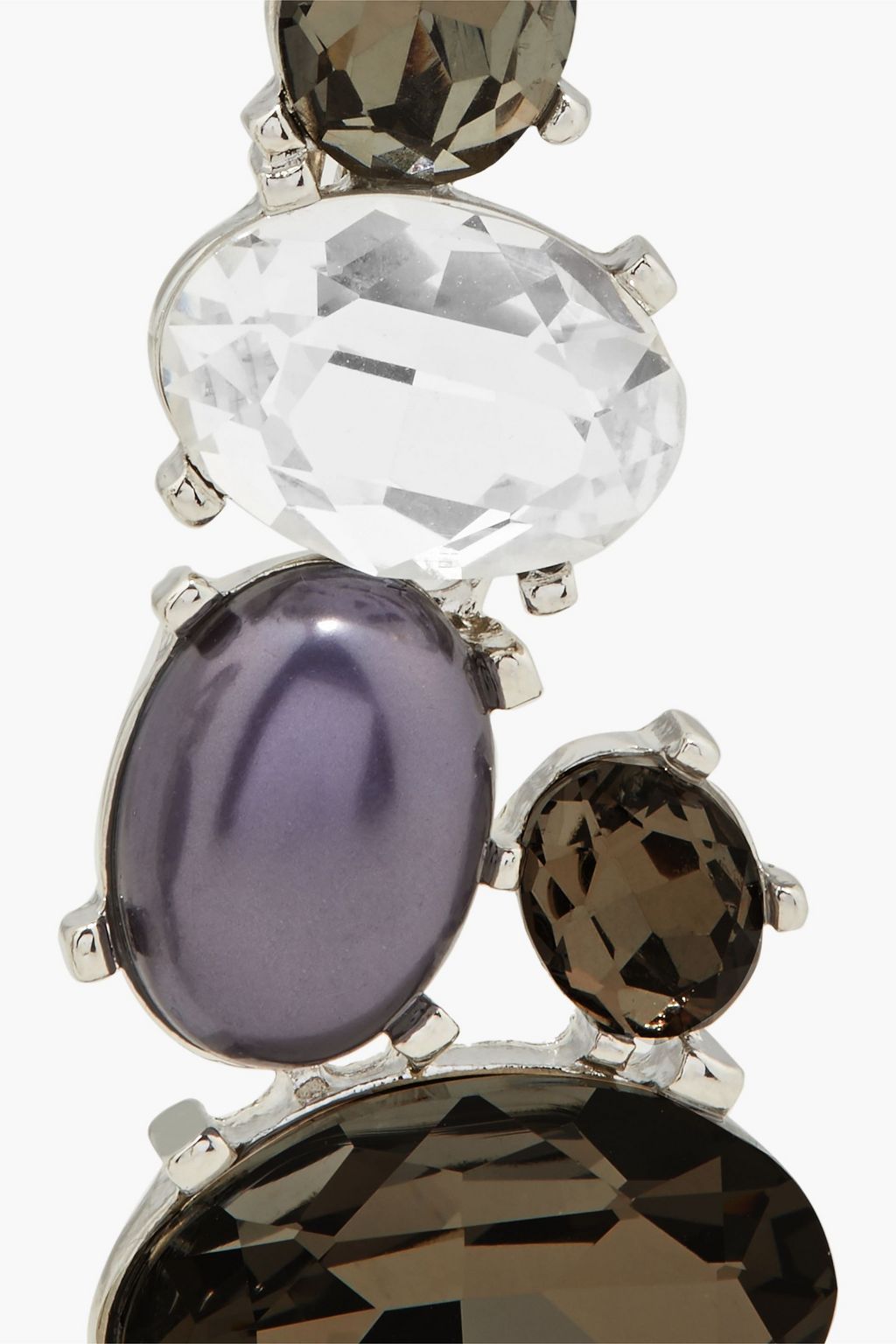 KENNETH JAY LANE Silver-tone, crystal and stone clip earrings