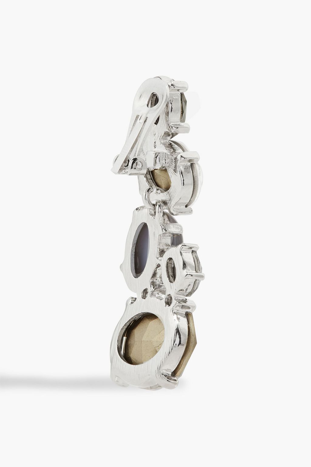 KENNETH JAY LANE Silver-tone, crystal and stone clip earrings