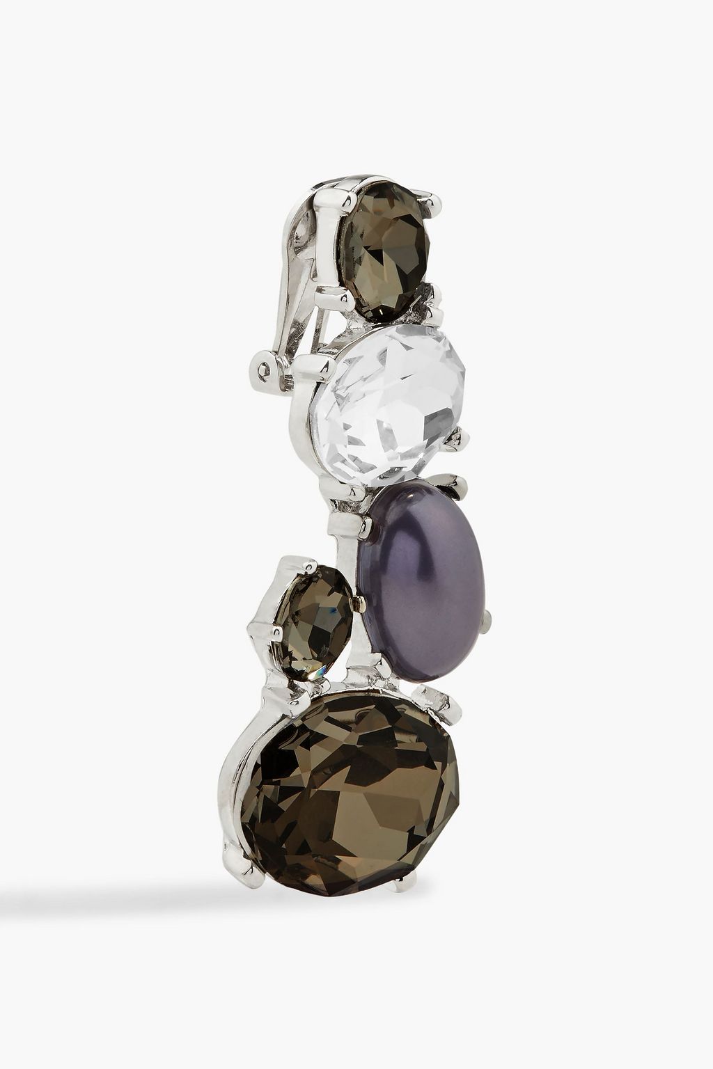 KENNETH JAY LANE Silver-tone, crystal and stone clip earrings