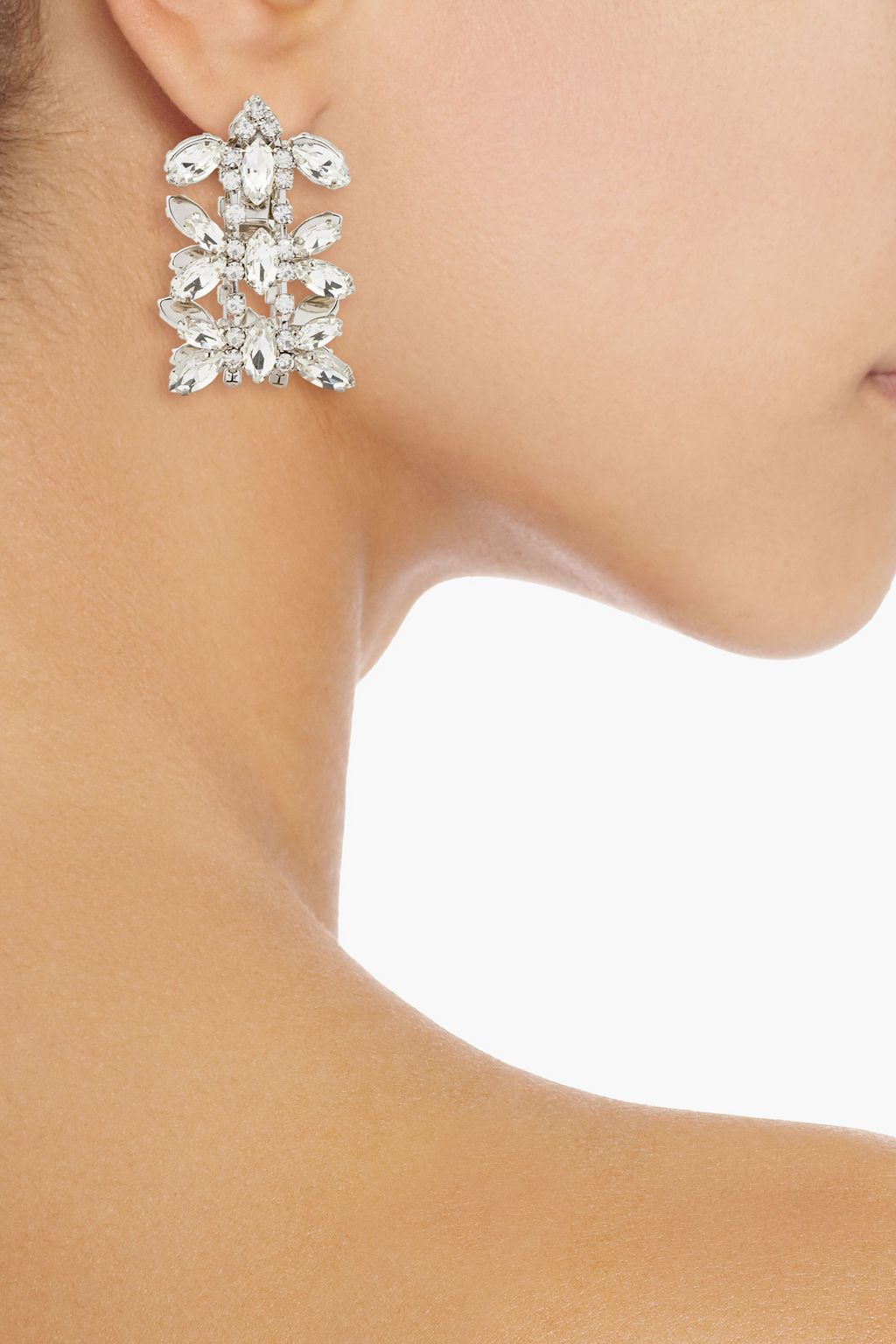 KENNETH JAY LANE Silver-tone crystal clip earrings