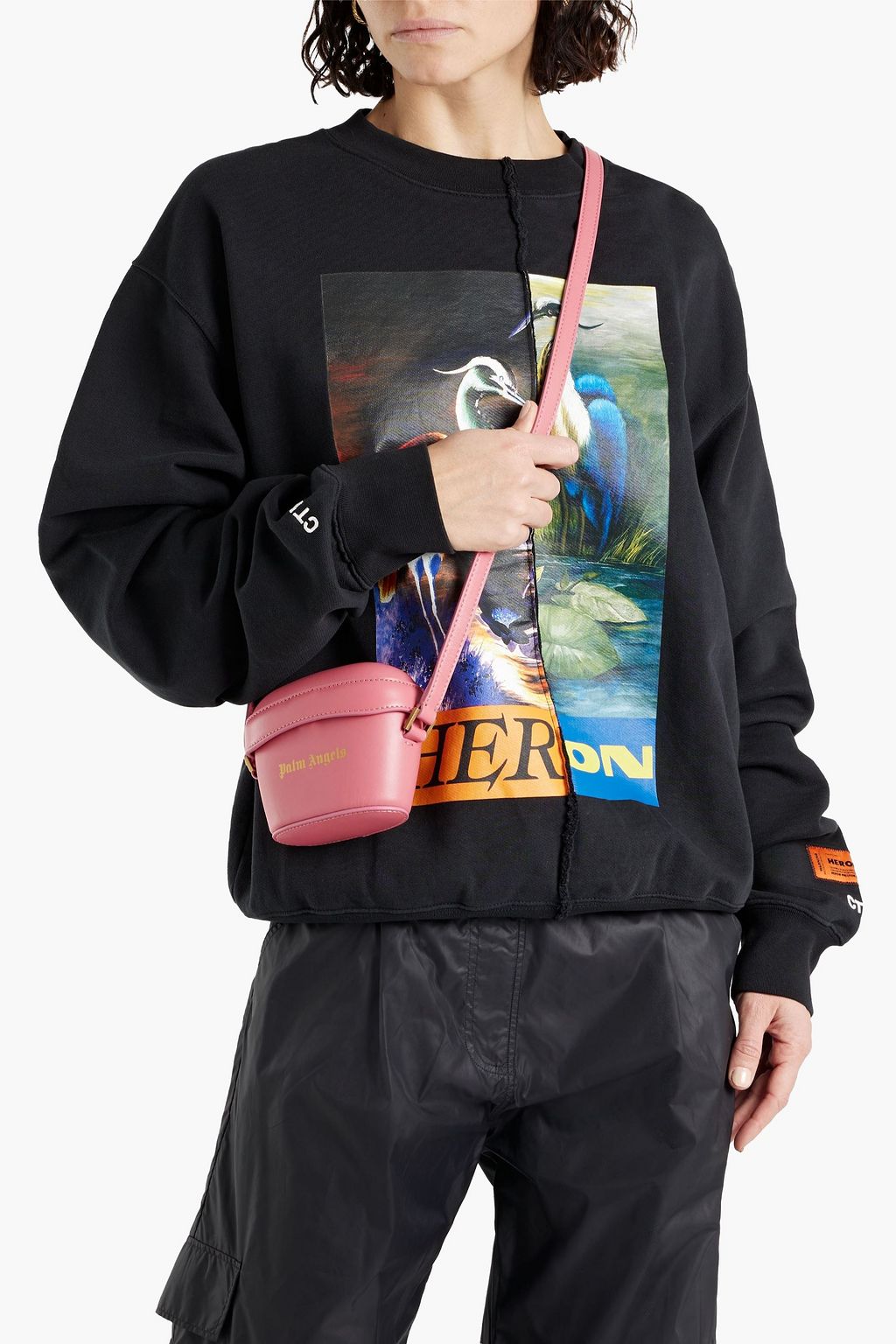 PALM ANGELS Mini Padlock printed leather shoulder bag