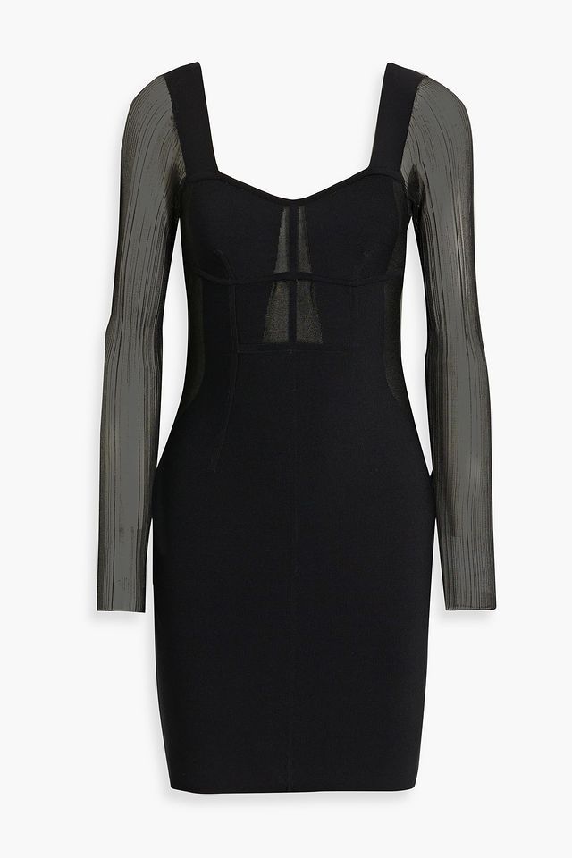 Plissé tulle-paneled bandage mini dress
