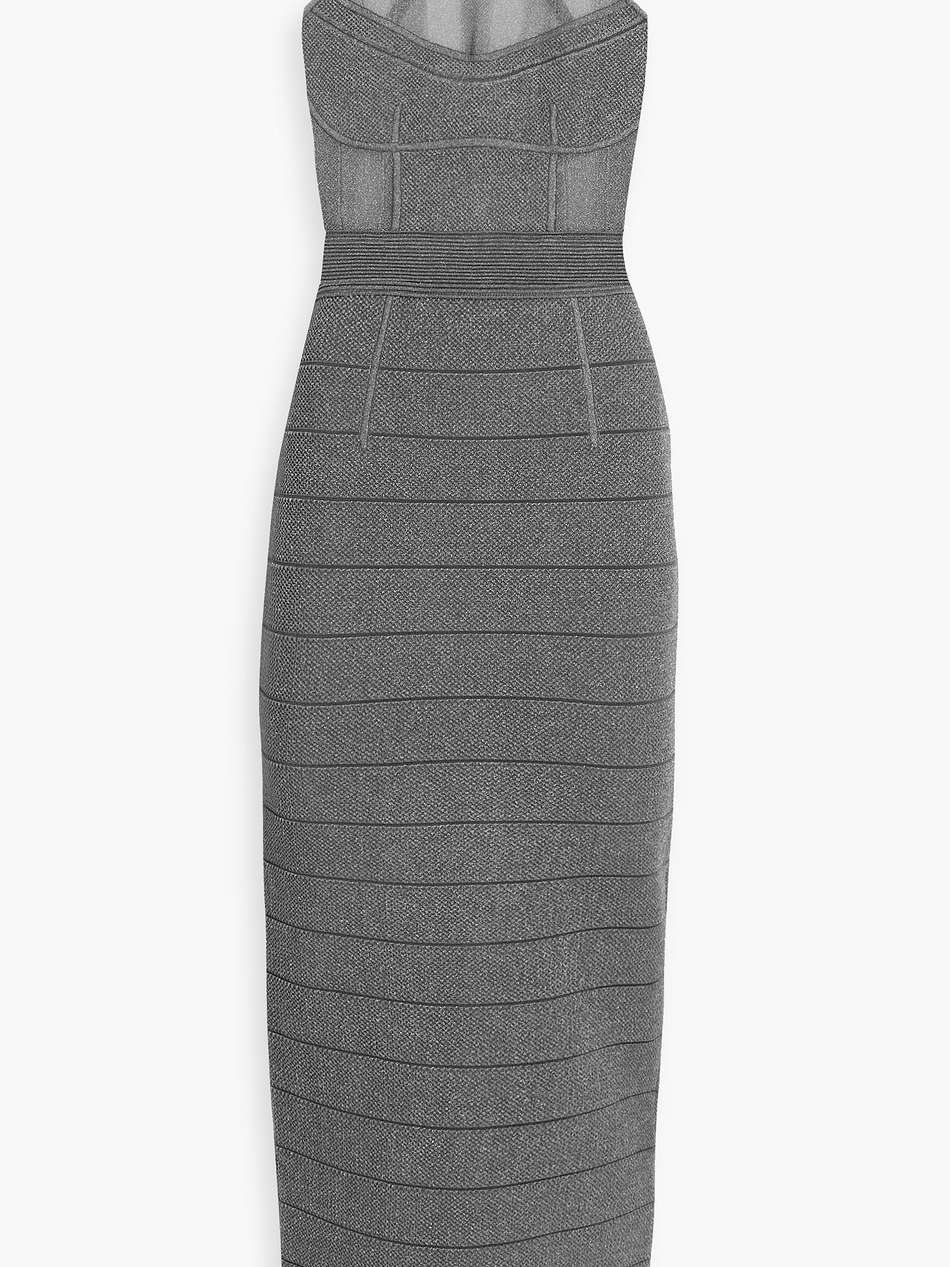 textured bandage and stretch-knit maxi dress
