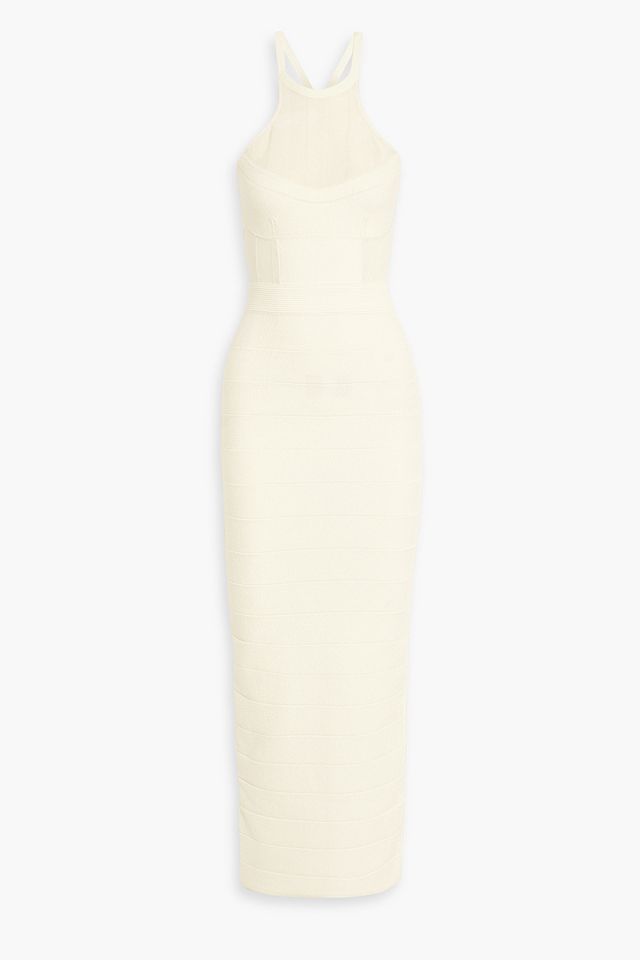 Textured bandage and stretch-knit maxi dress