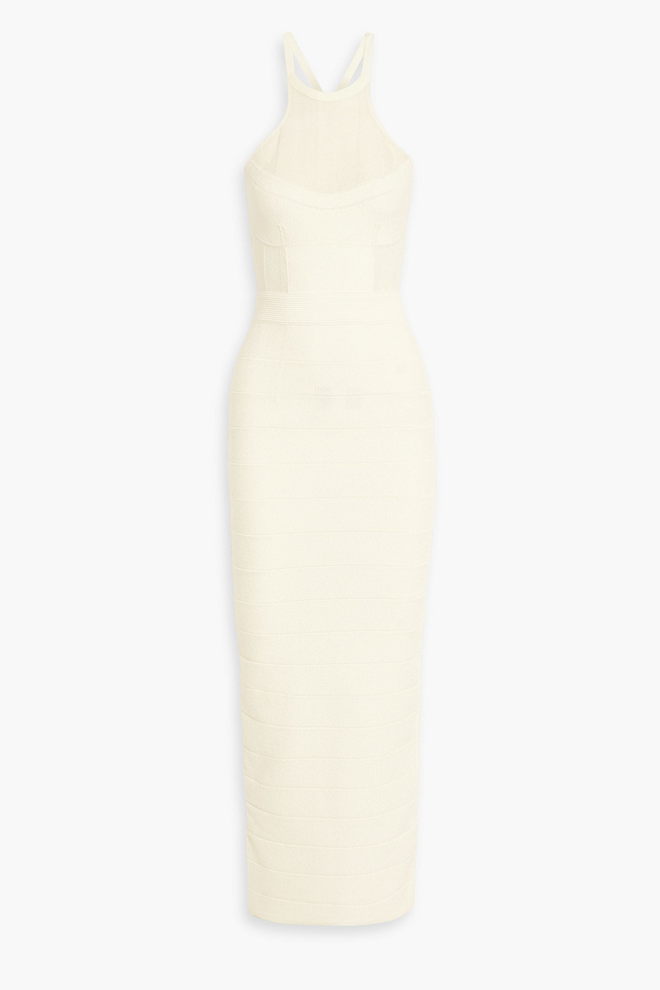 Herve Leger Textured Bandage And Stretch-knit Maxi Dress In Ivory