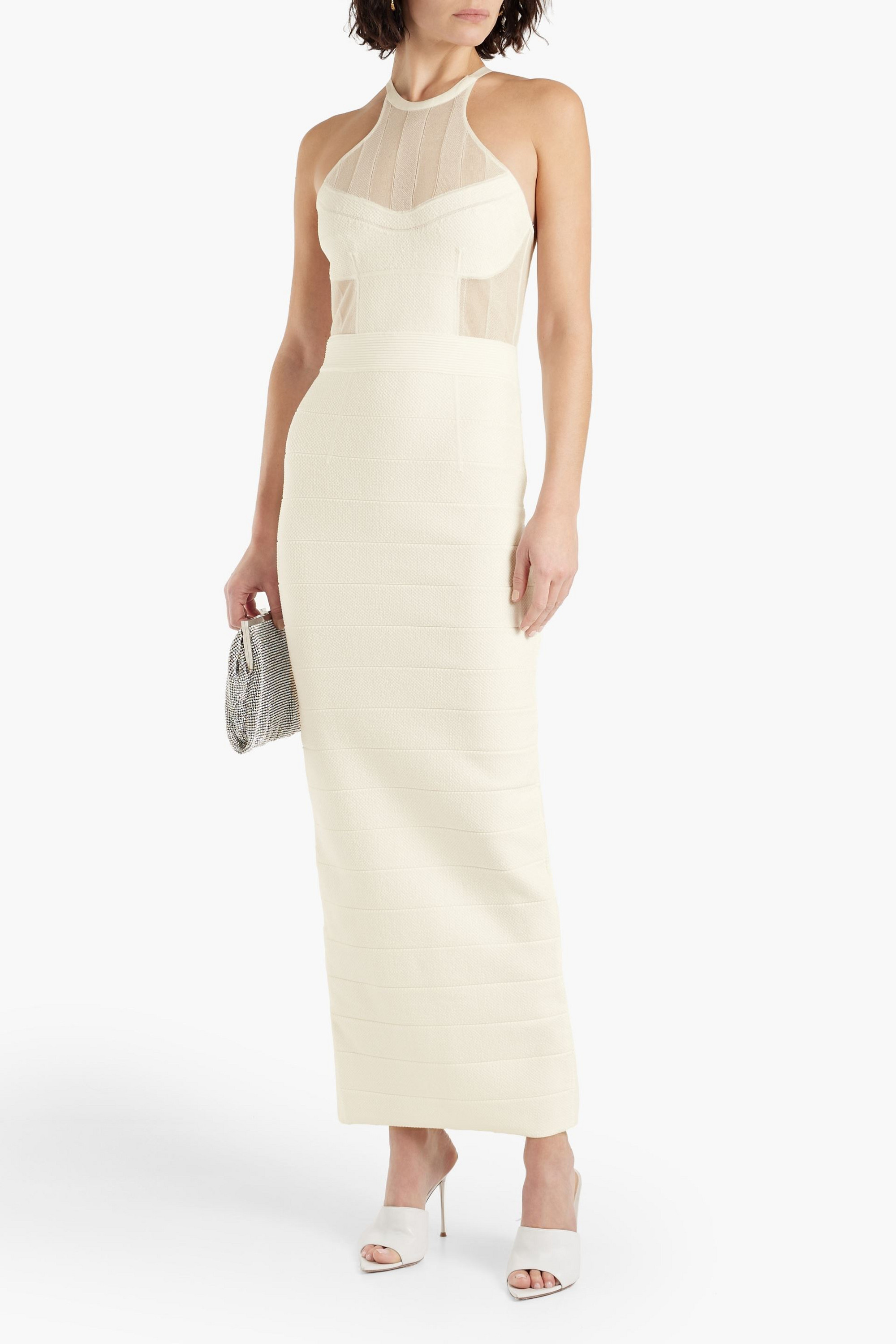 Herve Leger Textured bandage and stretch-knit maxi dress