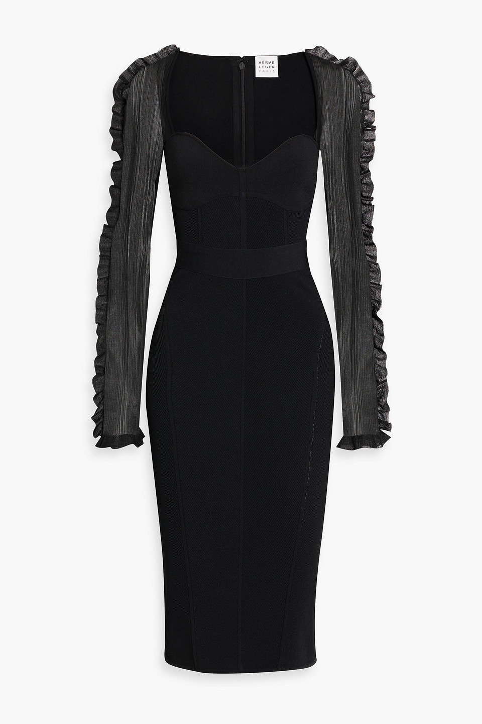 Herve Leger Ribbed Tulle And Bandage Midi Dress In Black | ModeSens
