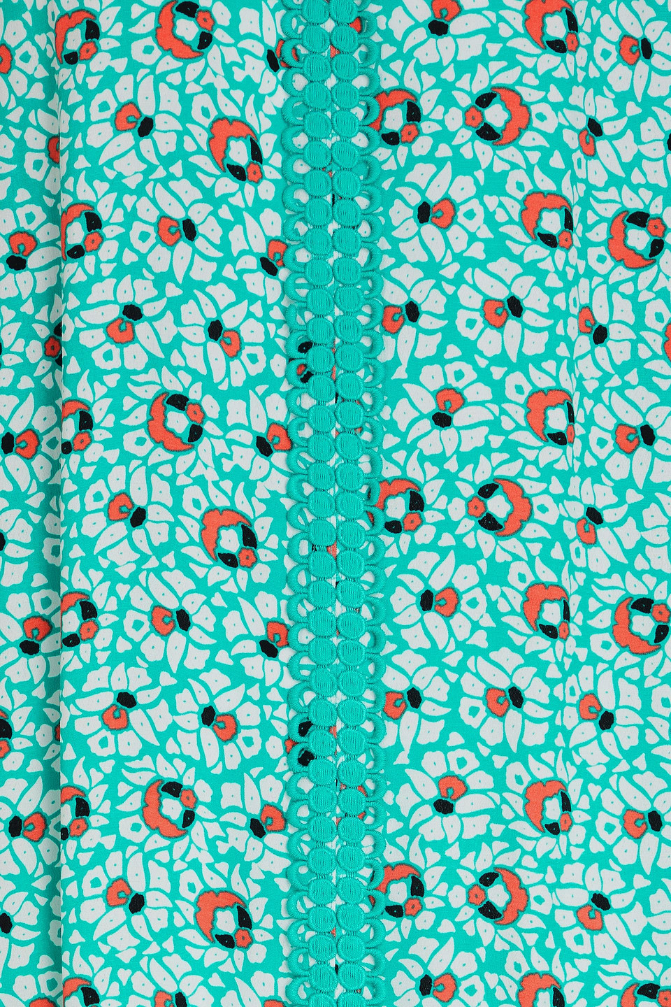 Diane Von Furstenberg Jessica Crochet-trimmed Printed Crepe Mini Dress In Turquoise