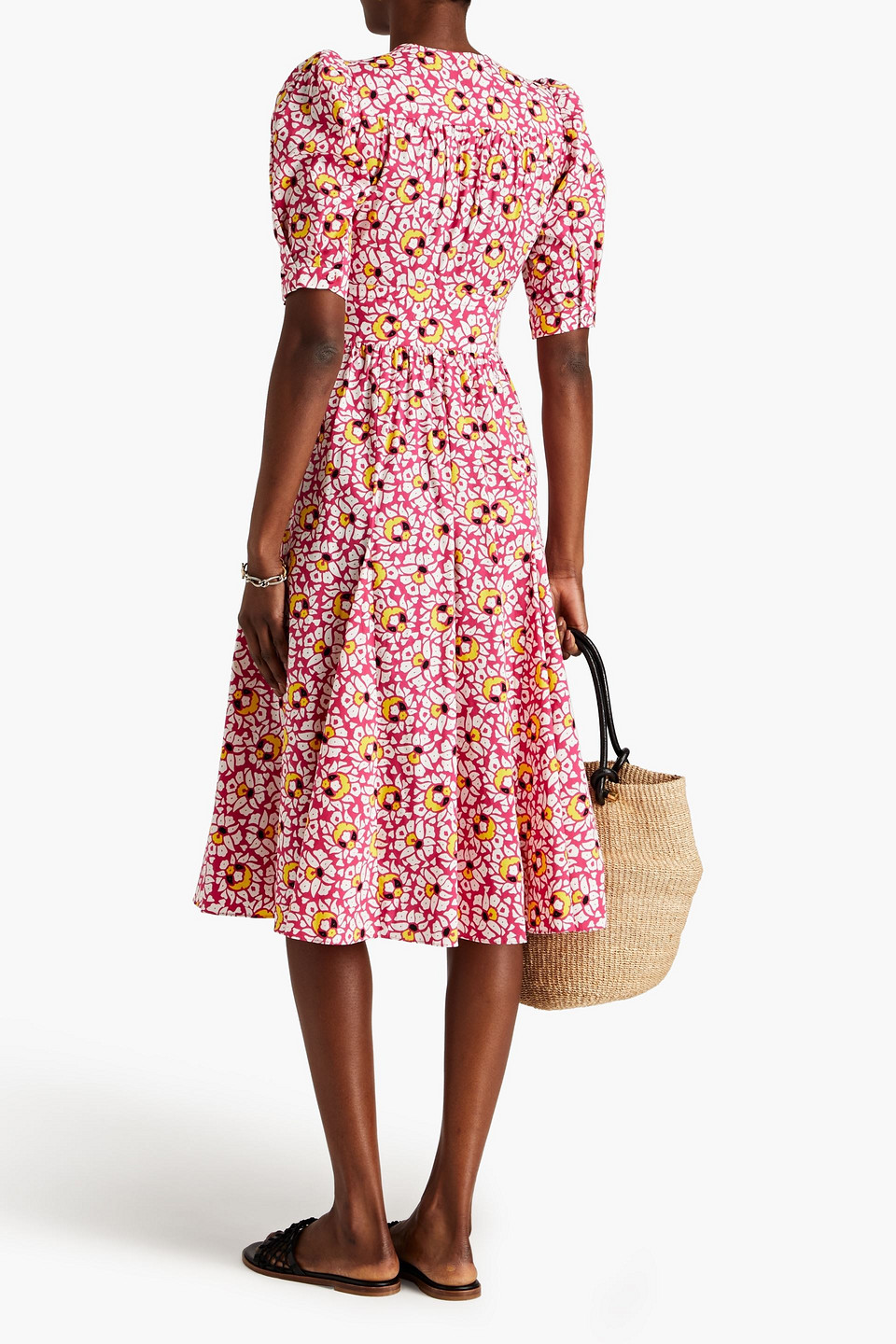Diane Von Furstenberg Melissa Printed Stretch-cotton Poplin Midi Dress In Fuchsia