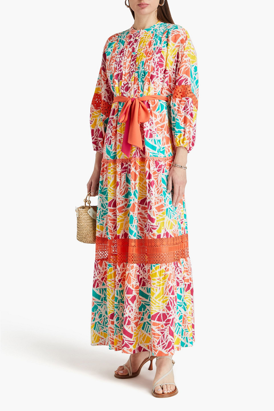Diane Von Furstenberg Tessa Abstract Print Long Sleeve Cotton Maxi Dress In Orange