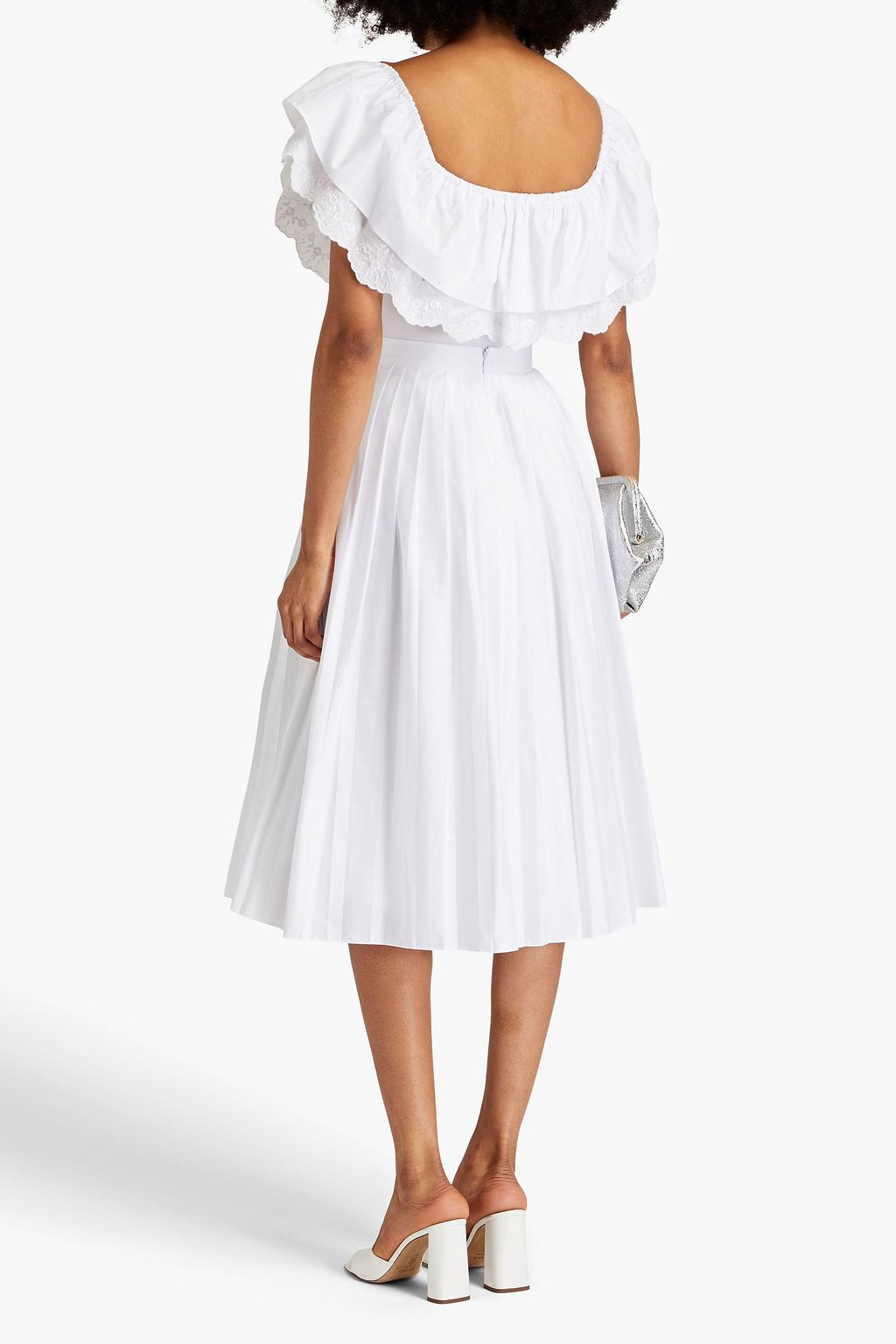 HALSTON Dia pleated cotton-poplin midi skirt