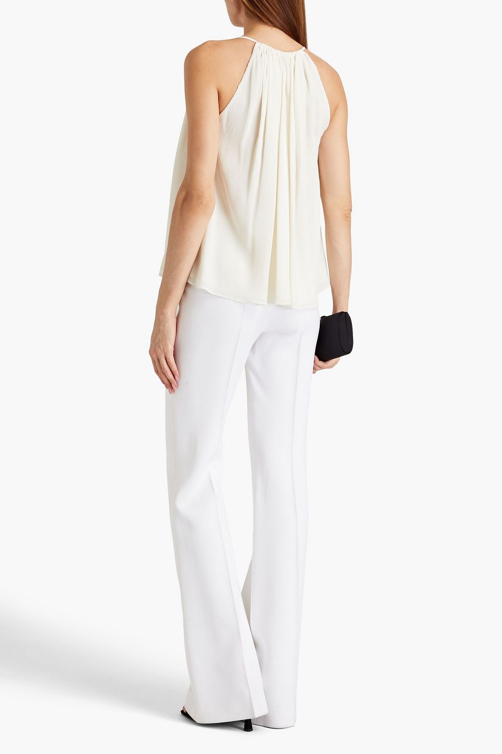 HALSTON Ofelia gathered crepon halterneck top
