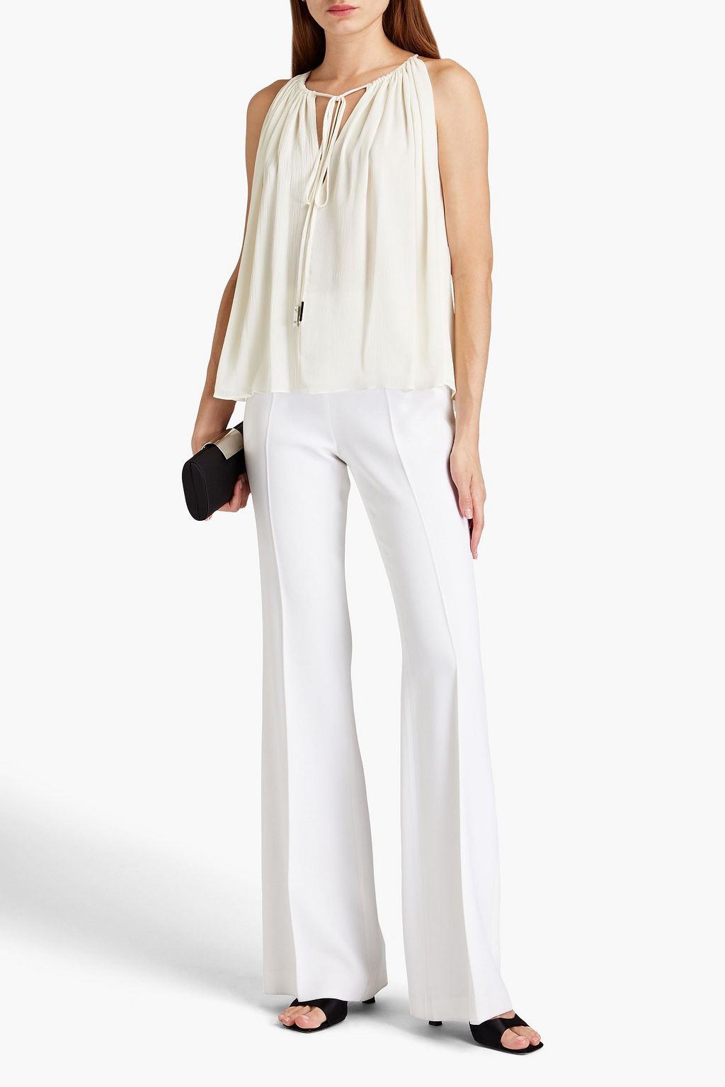 HALSTON Ofelia gathered crepon halterneck top