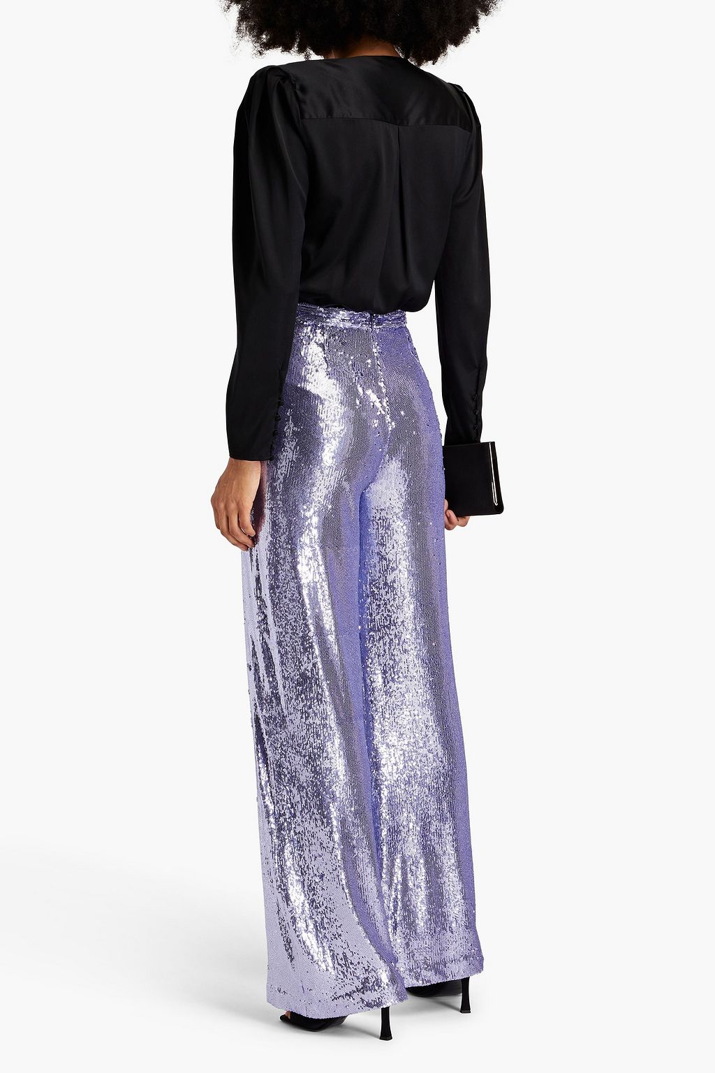 HALSTON メッシュ ワイドレッグパンツ スパンコール付き