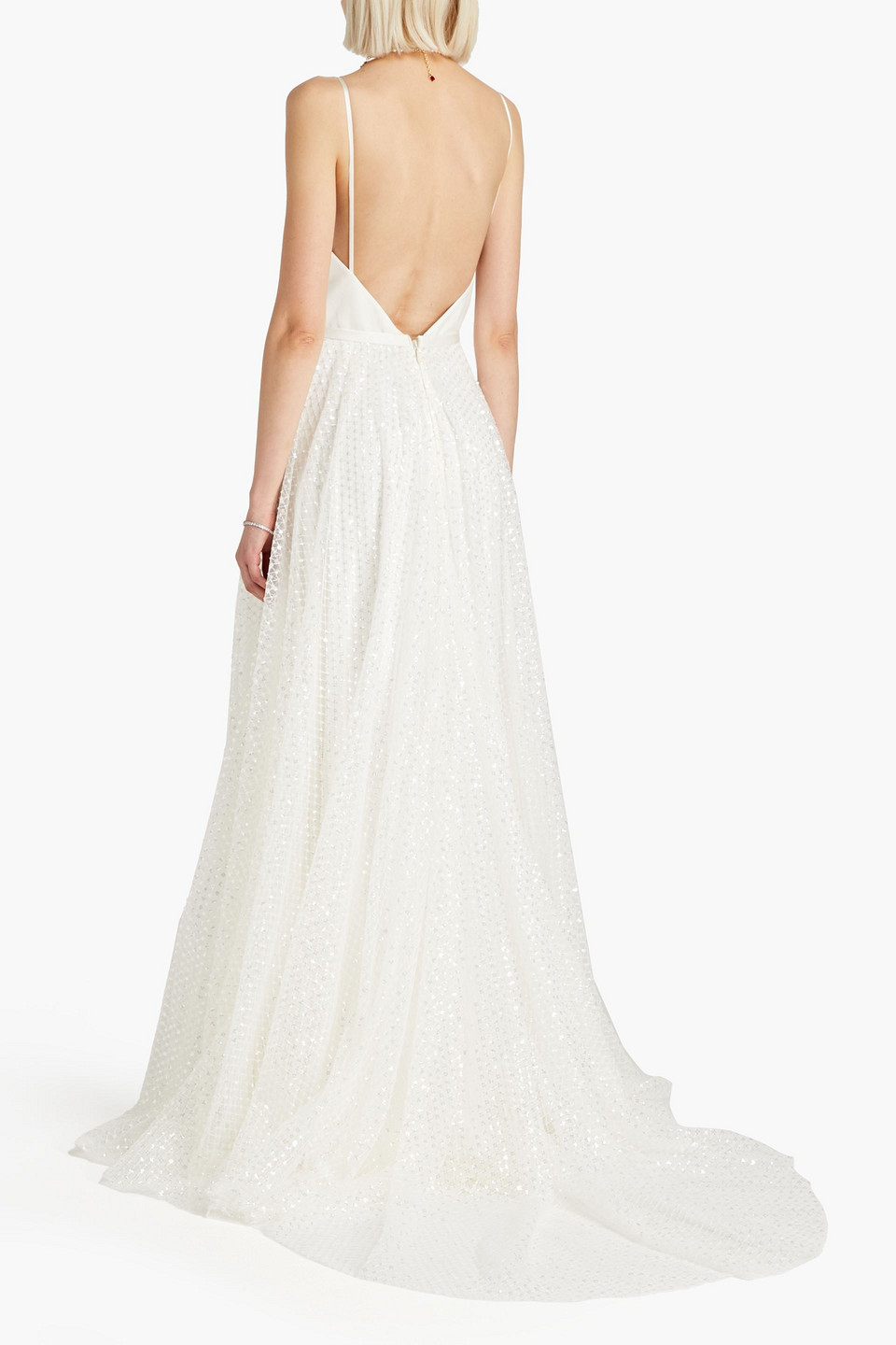 Shop Catherine Deane Skyla Embellished Tulle-paneled Satin Bridal Gown In Ivory