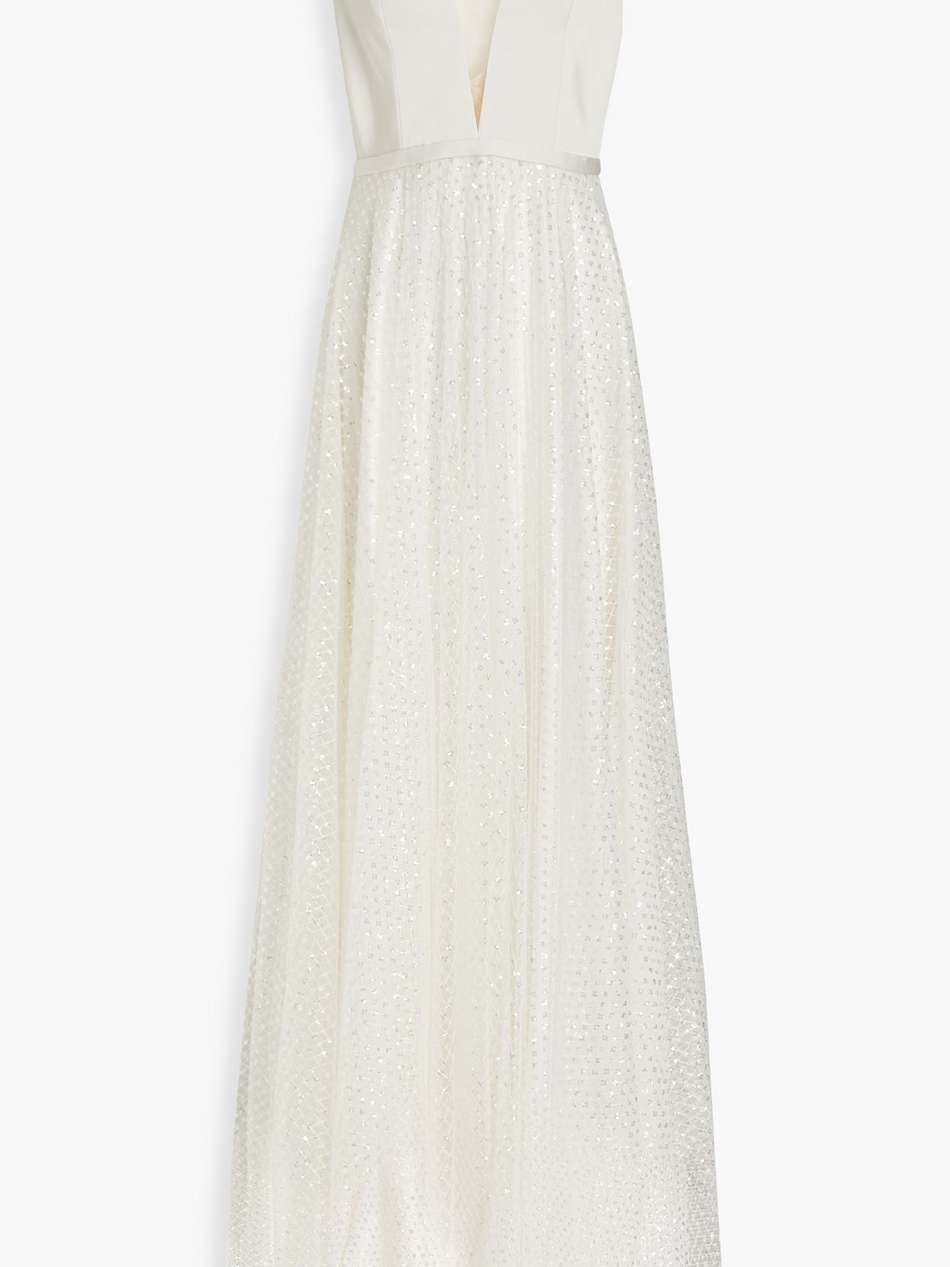 skyla embellished tulle-paneled satin bridal gown
