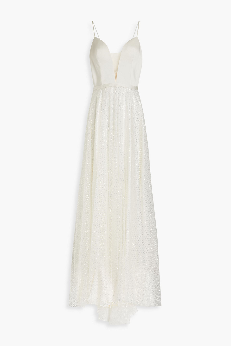 Catherine Deane Skyla embellished tulle-paneled satin bridal gown