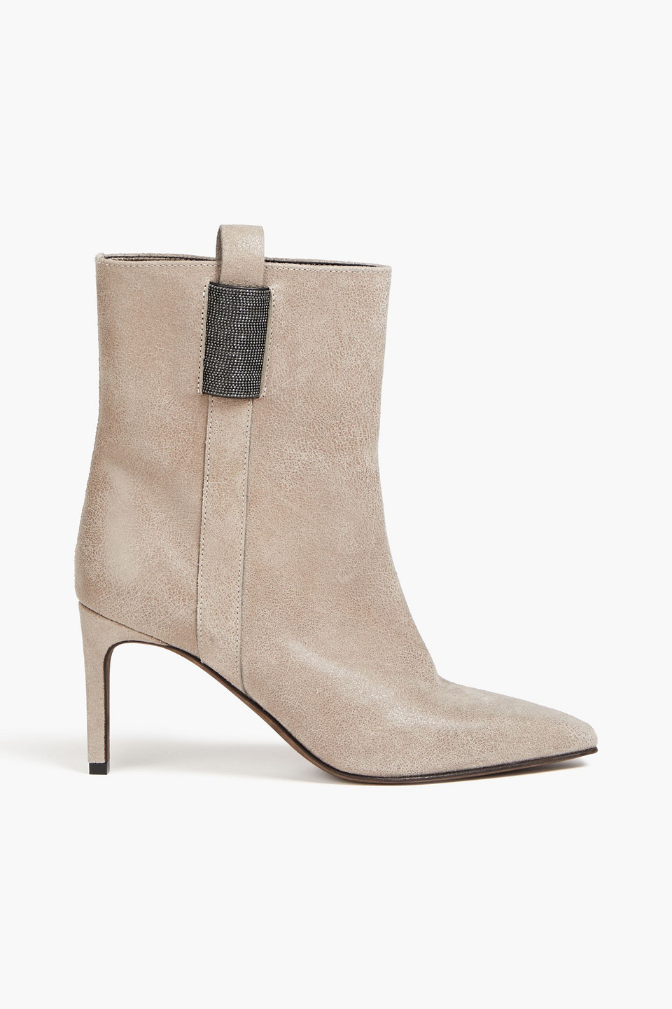 Brunello Cucinelli Embellished Brushed-leather Ankle Boots In Neutrals