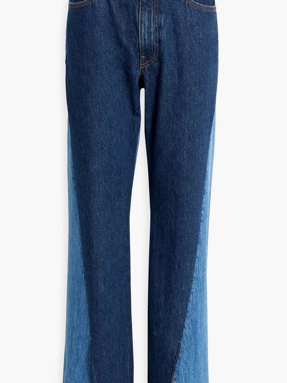 two-tone high-rise bootcut jeans