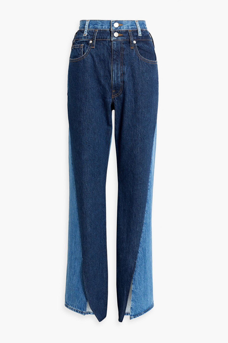 Frame Two-tone High-rise Bootcut Jeans In Mid Denim