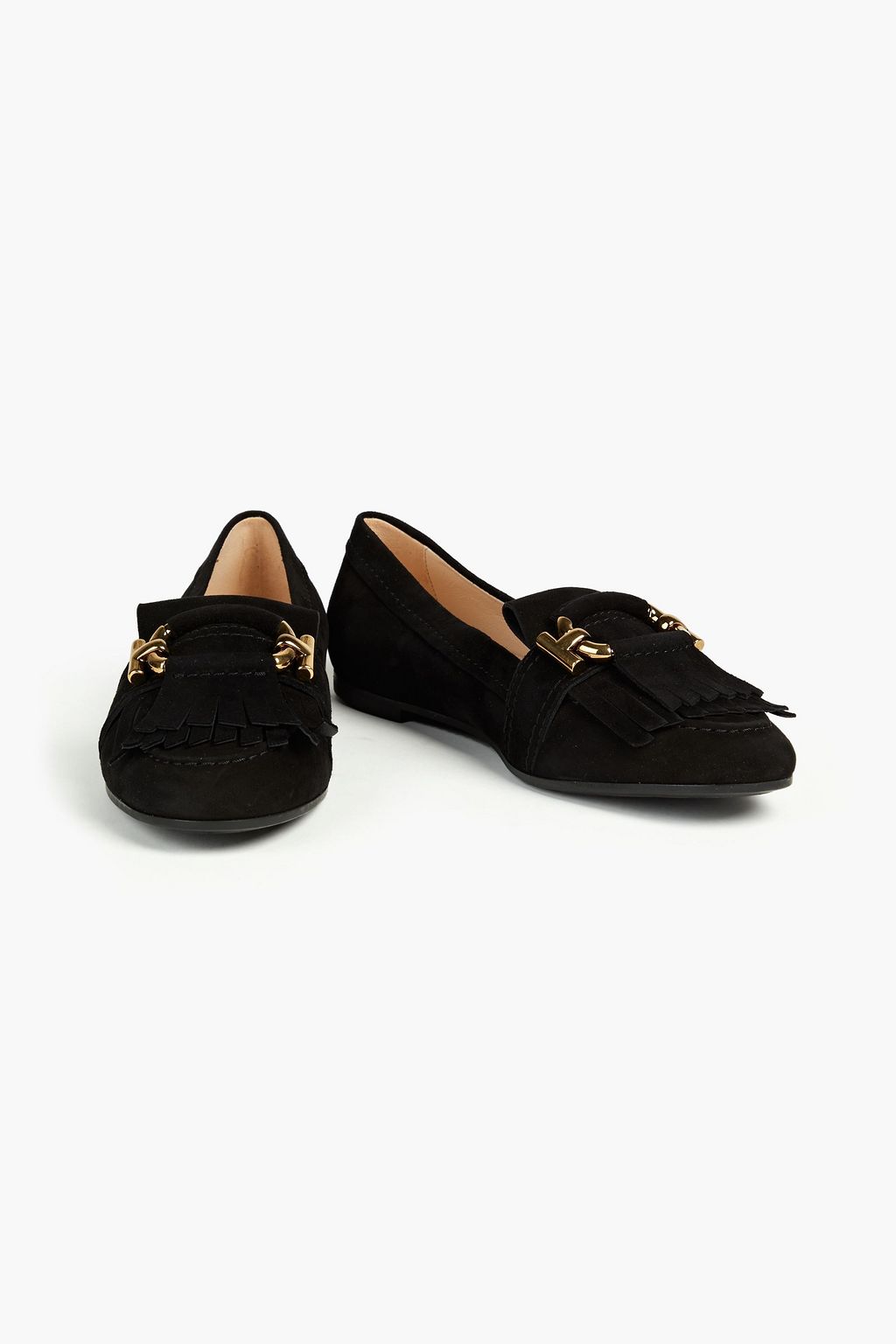 TOD'S Fringed embellished suede loafers