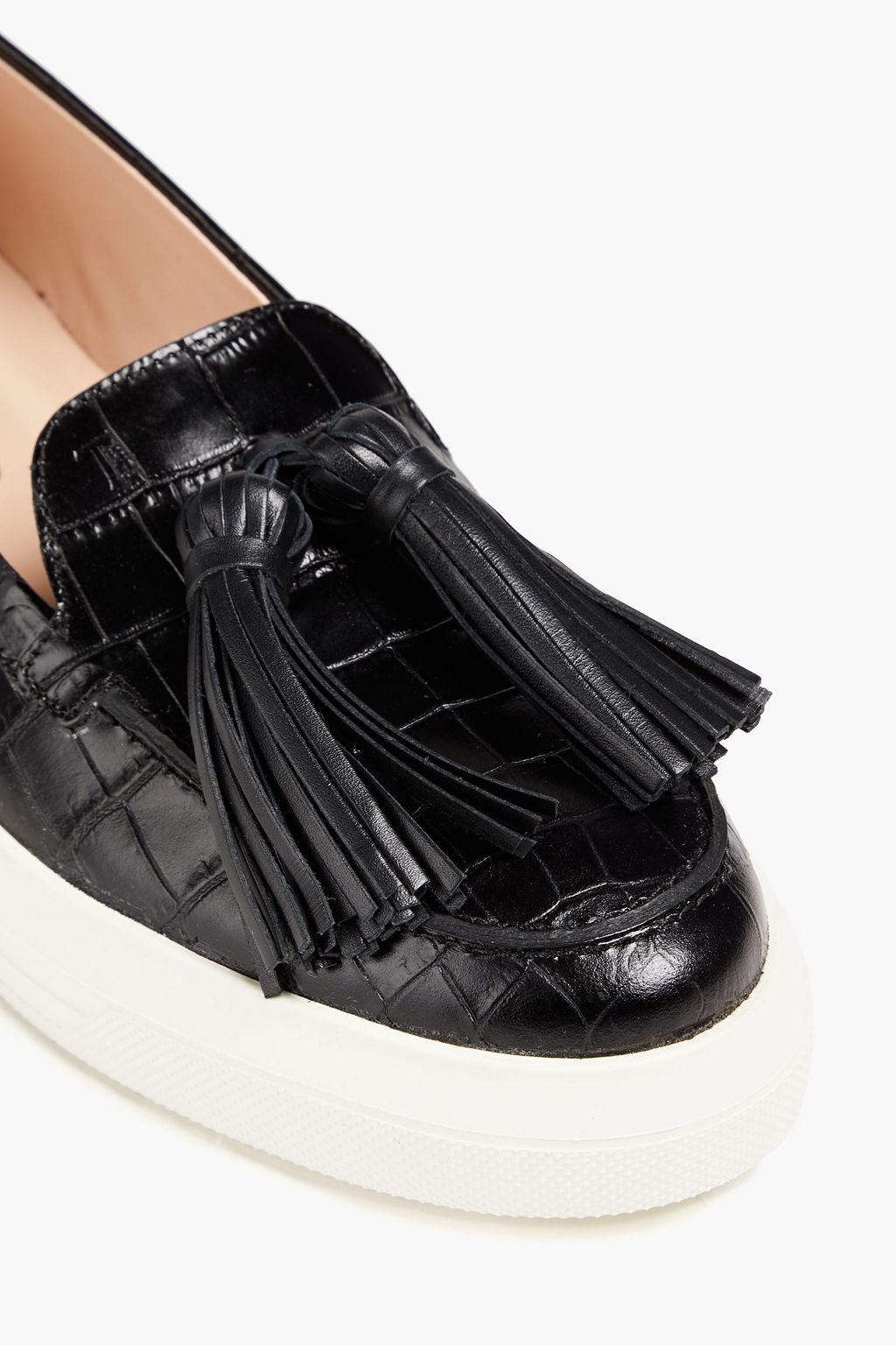 TOD'S Sporty tasseled croc-effect leather loafers