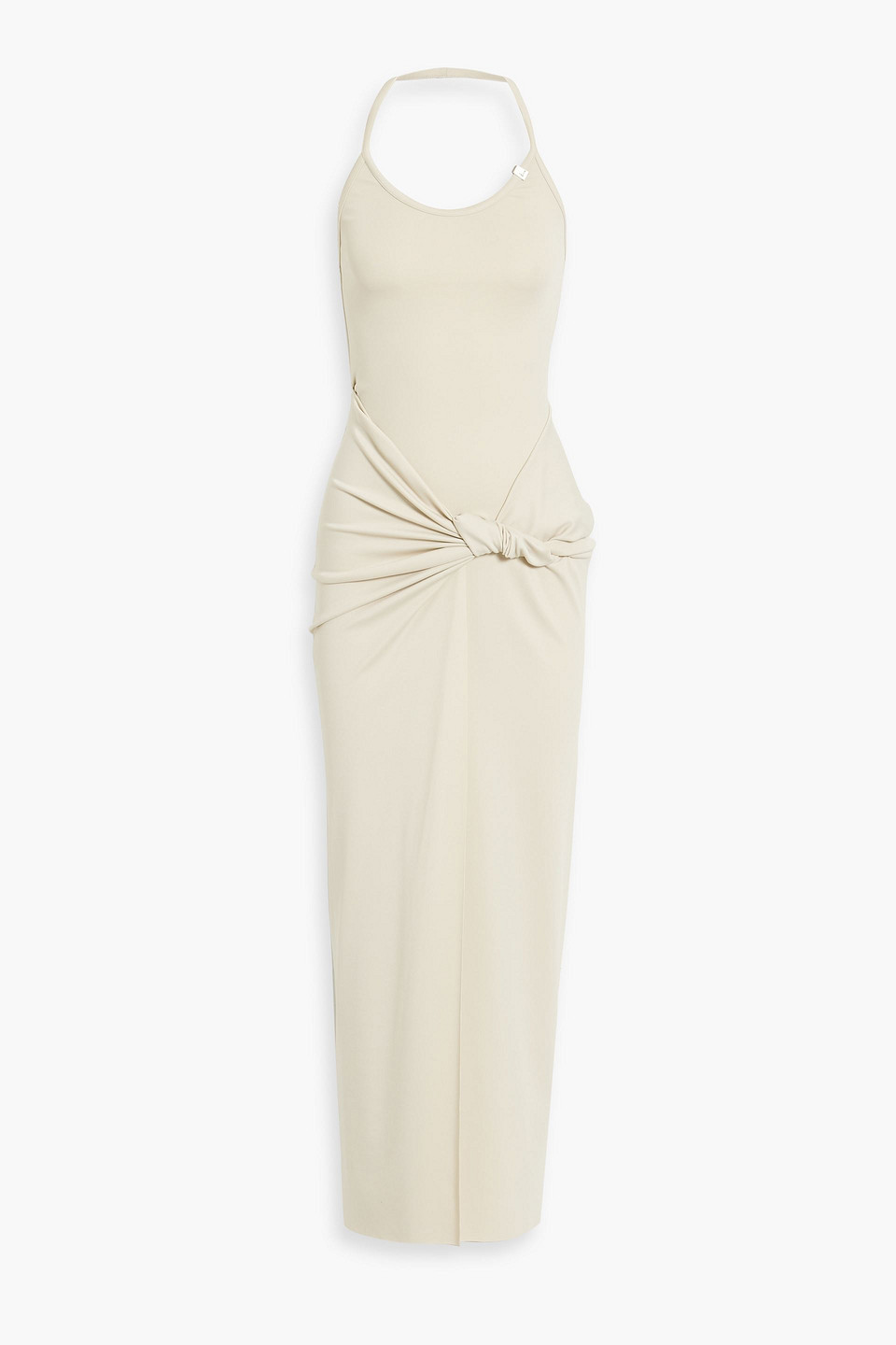 Alyx Swirl Twist-front Stretch-knit Halterneck Midi Dress In Beige