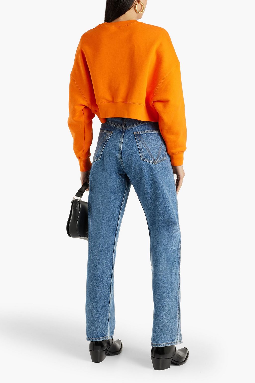 PALM ANGELS Cropped embroidered French cotton-terry sweatshirt