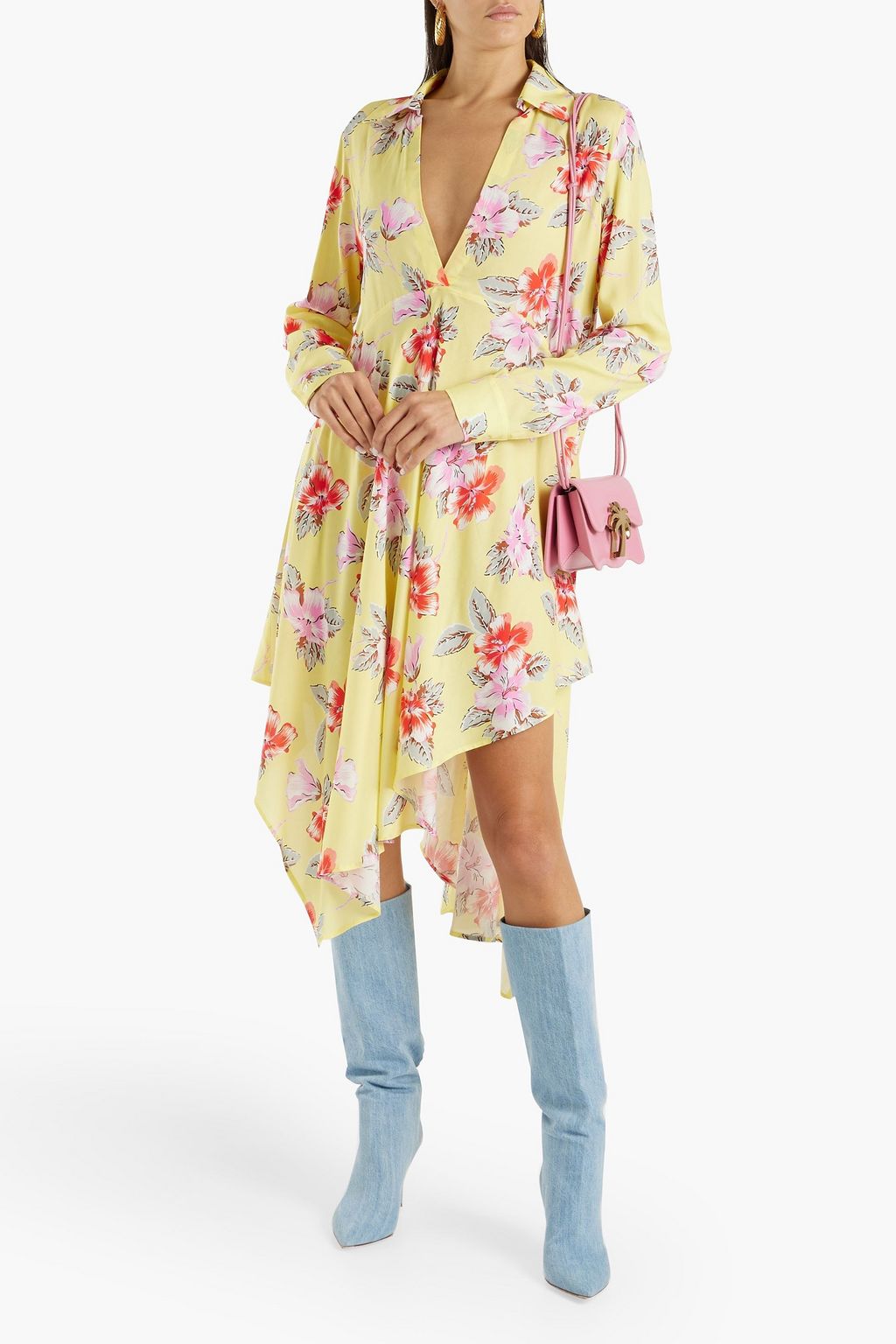 PALM ANGELS Asymmetric floral-print woven dress